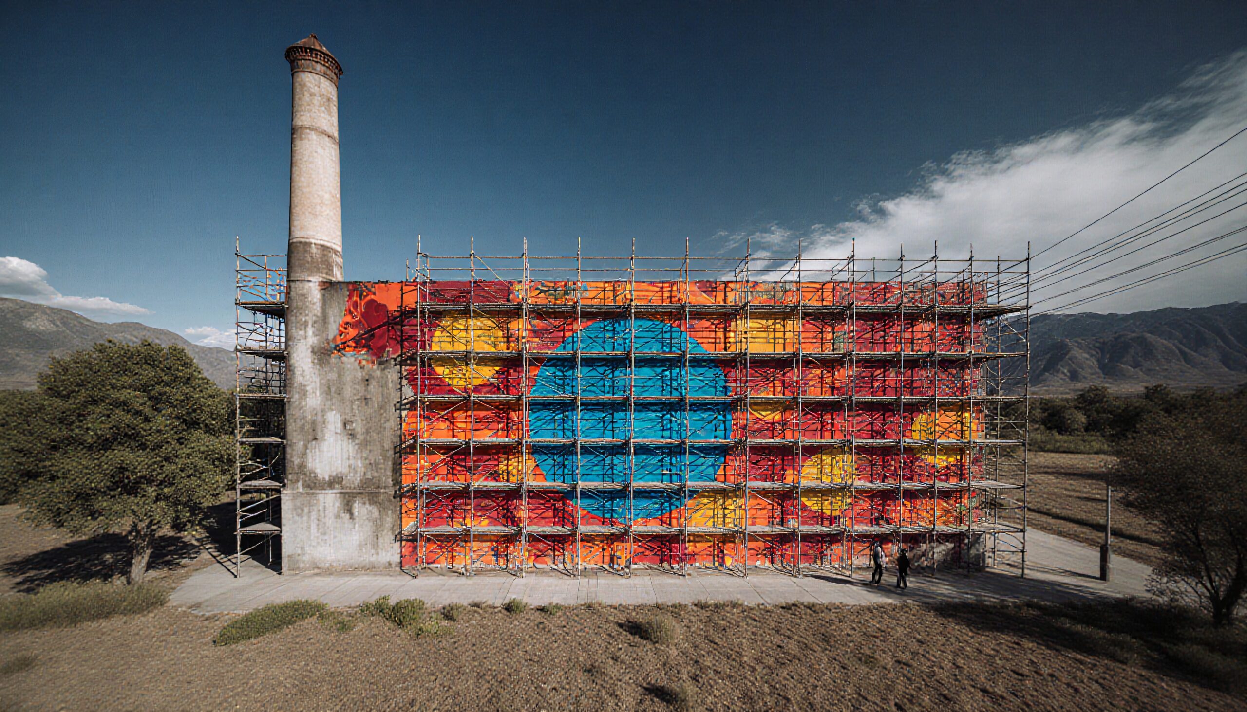 Vibrant Mural in Industrial Landscape