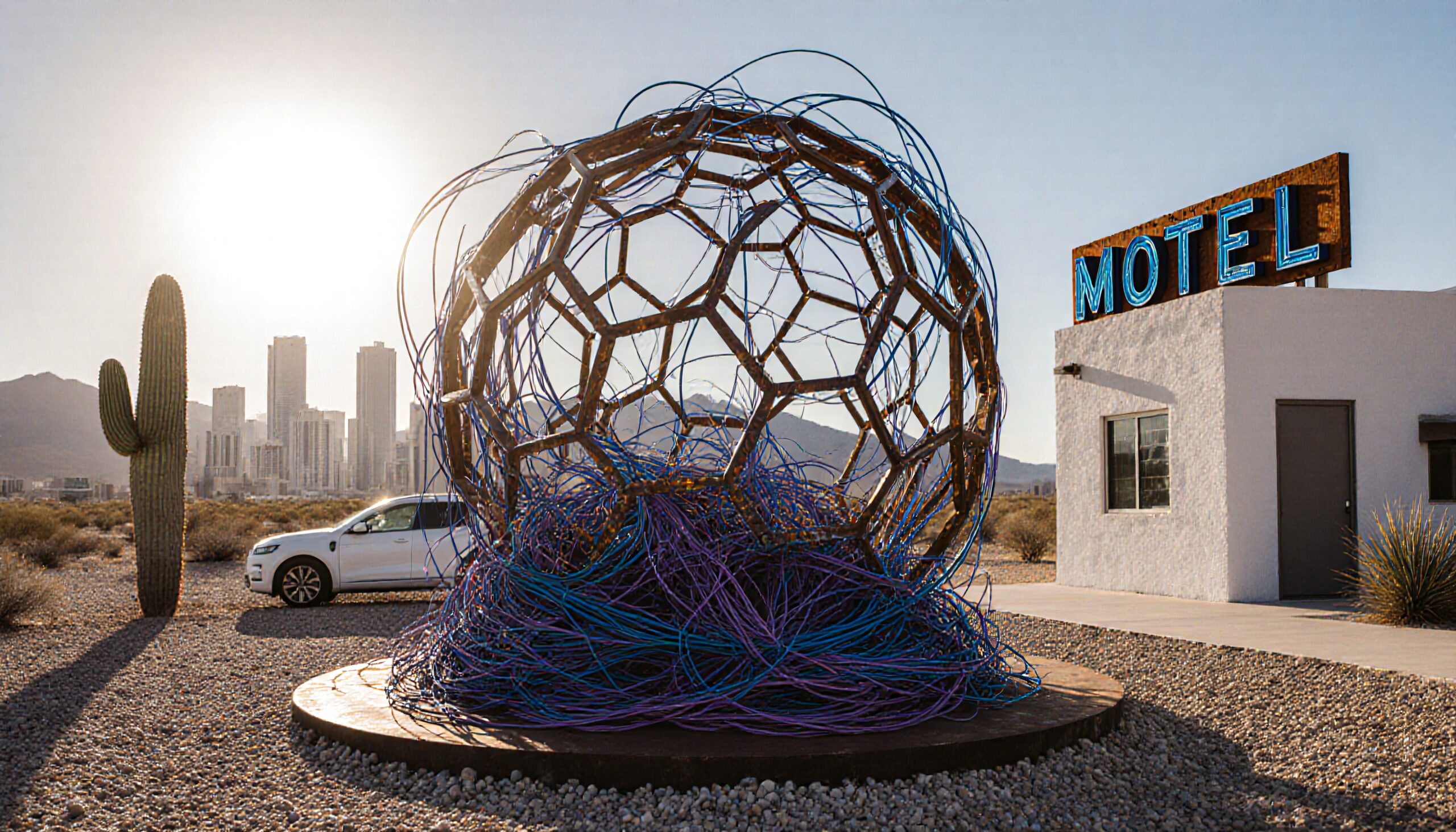 Desert Sculpture at Dusk Motel