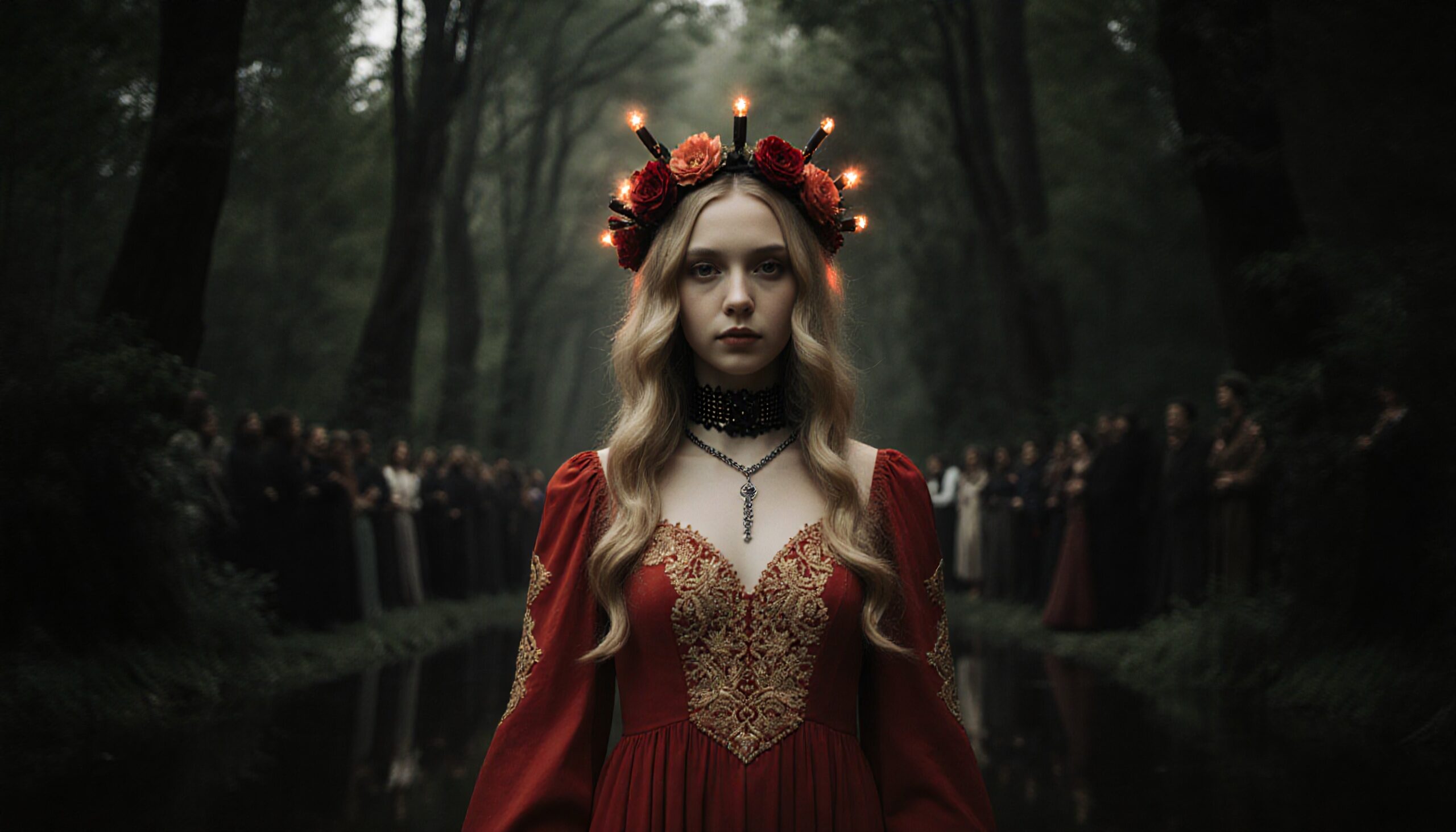 Mystical Woman in Forest Gathering