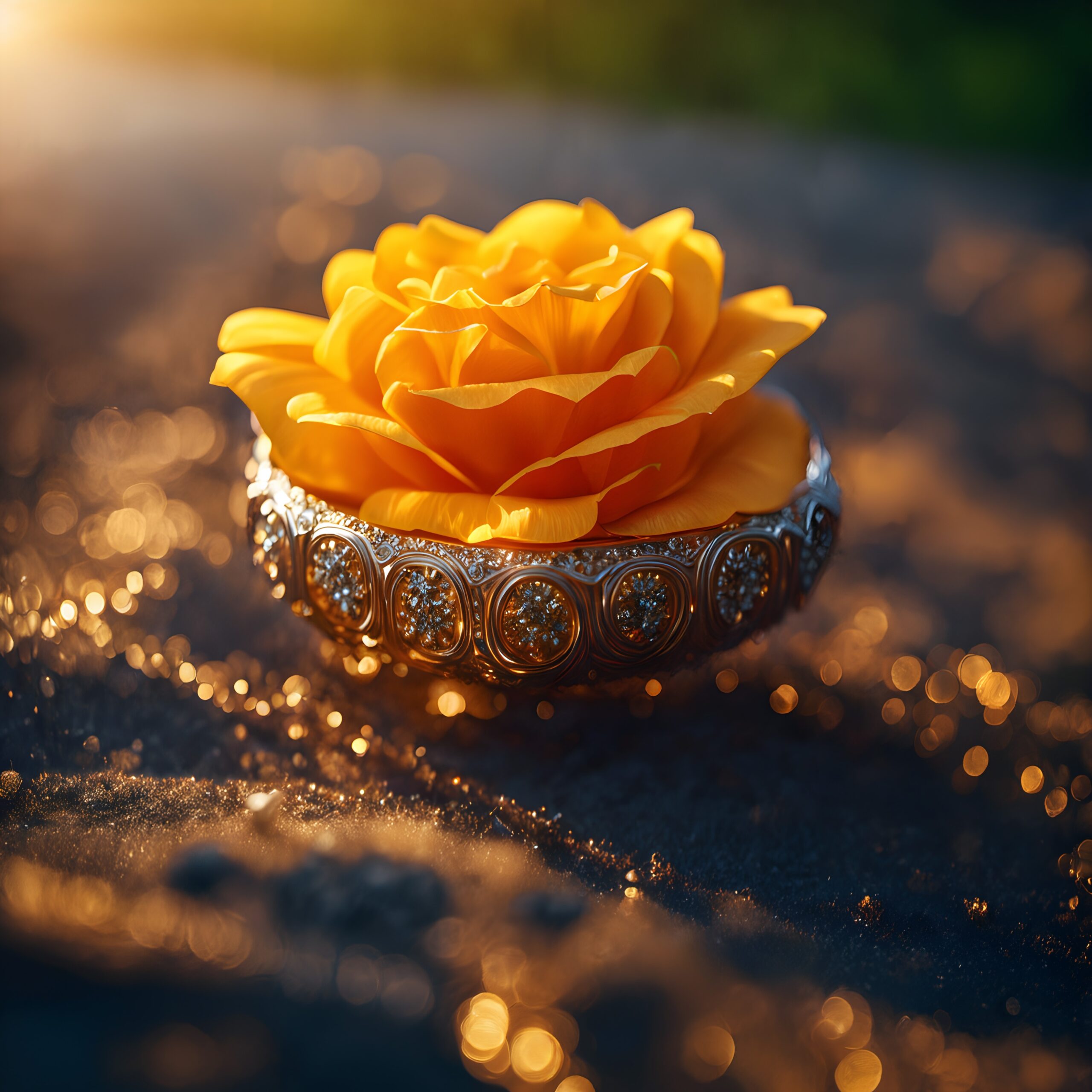 Golden Rose in Ornate Bowl