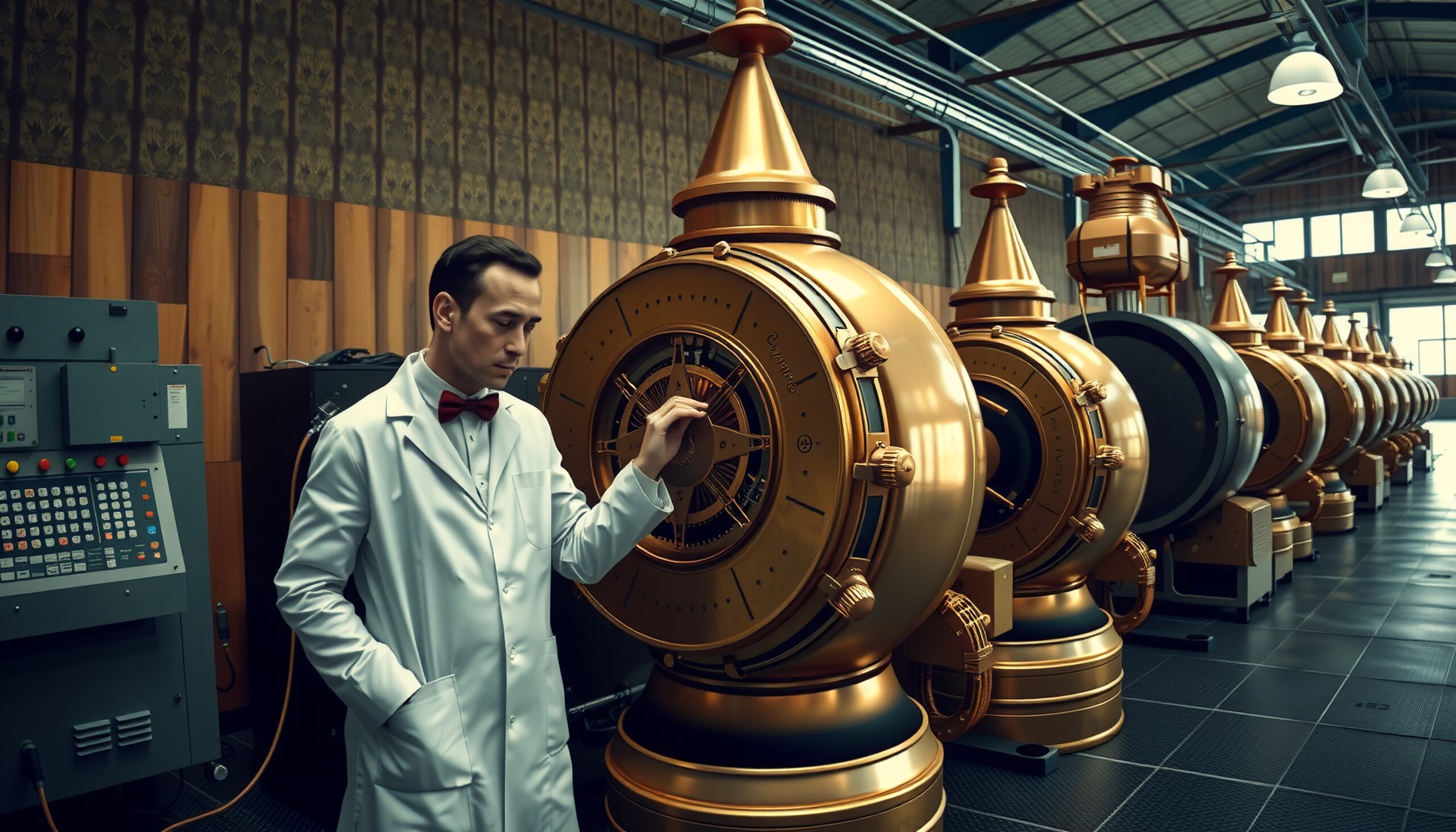 Steampunk Laboratory with Golden Machinery