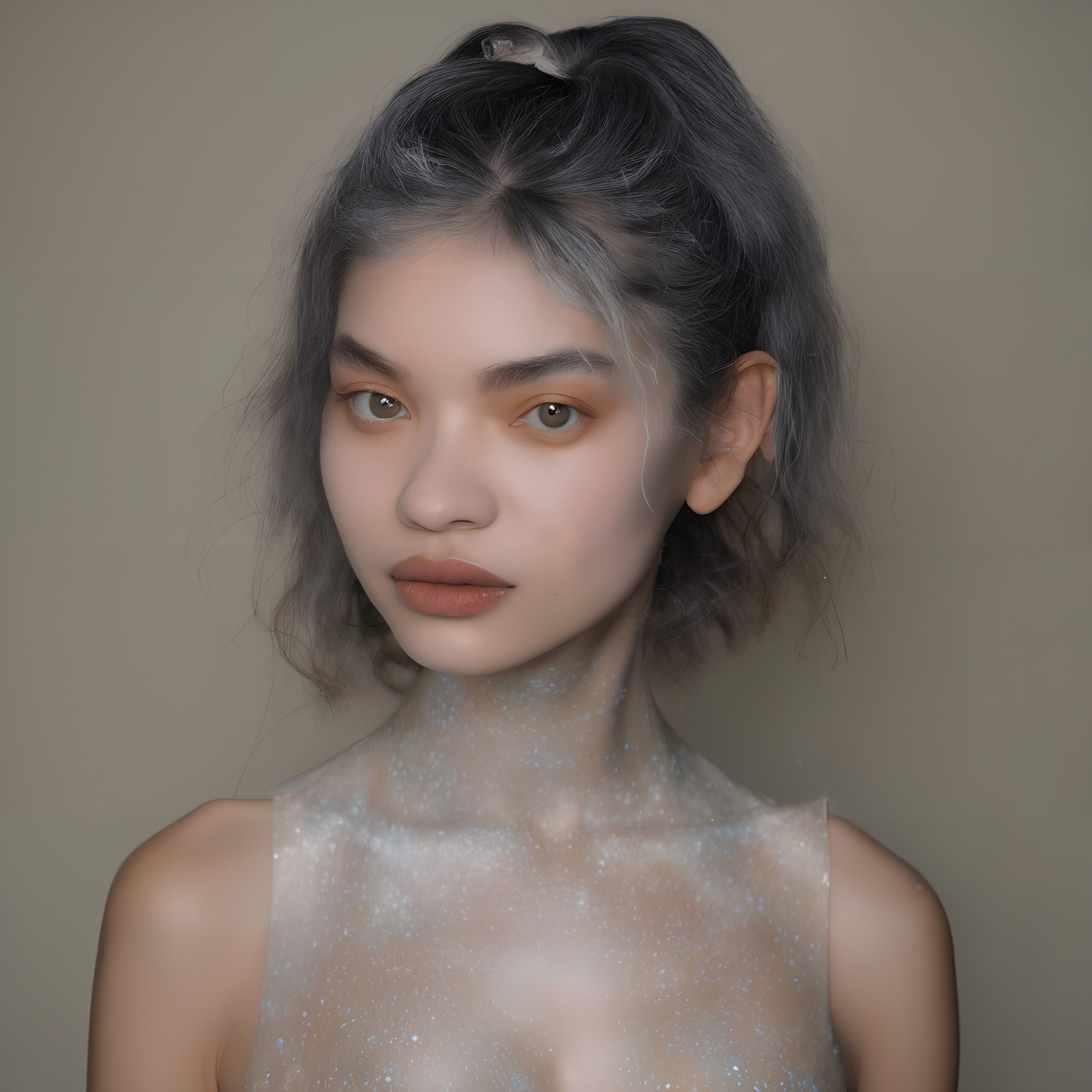 Ethereal Portrait with Starry Skin