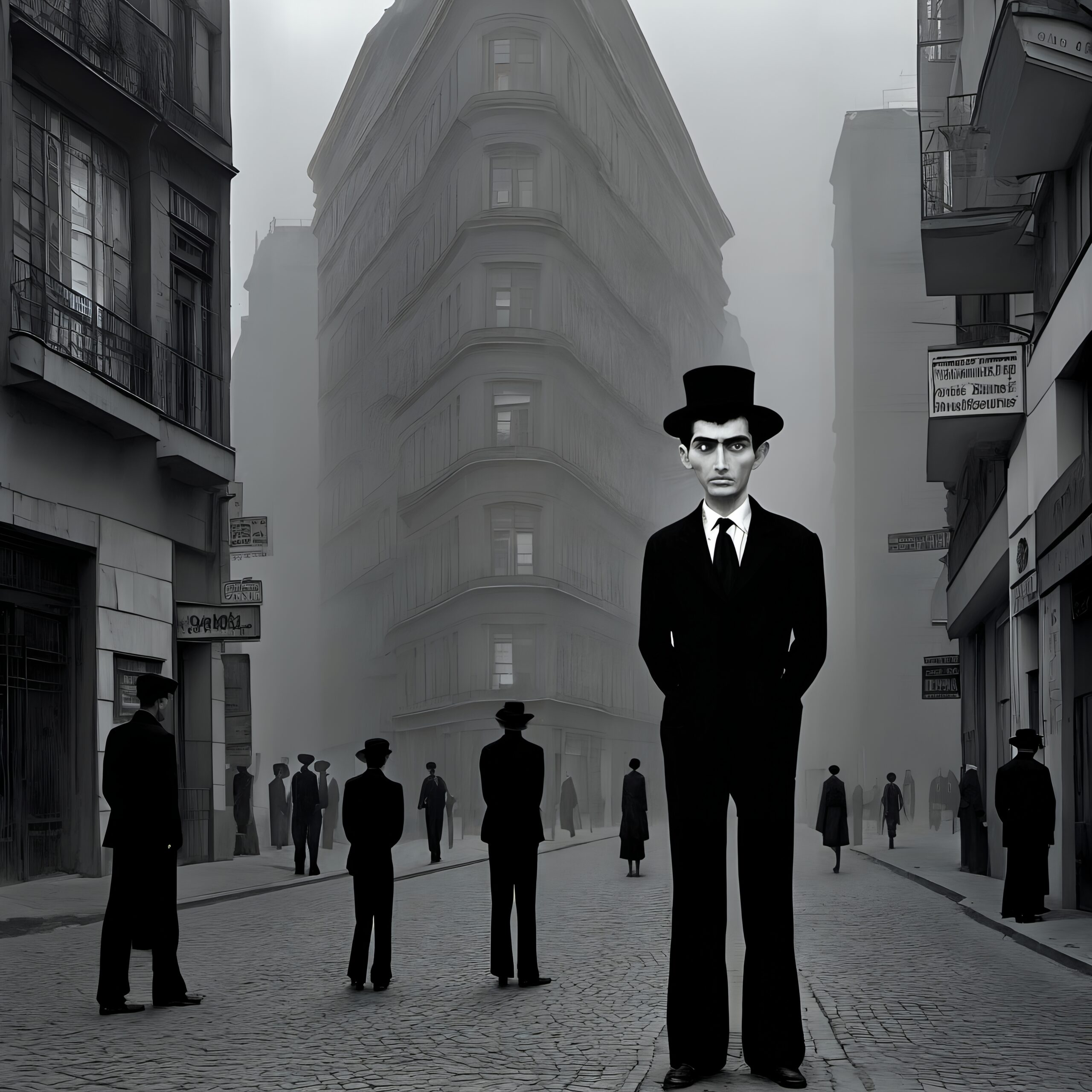 Mysterious man in foggy street