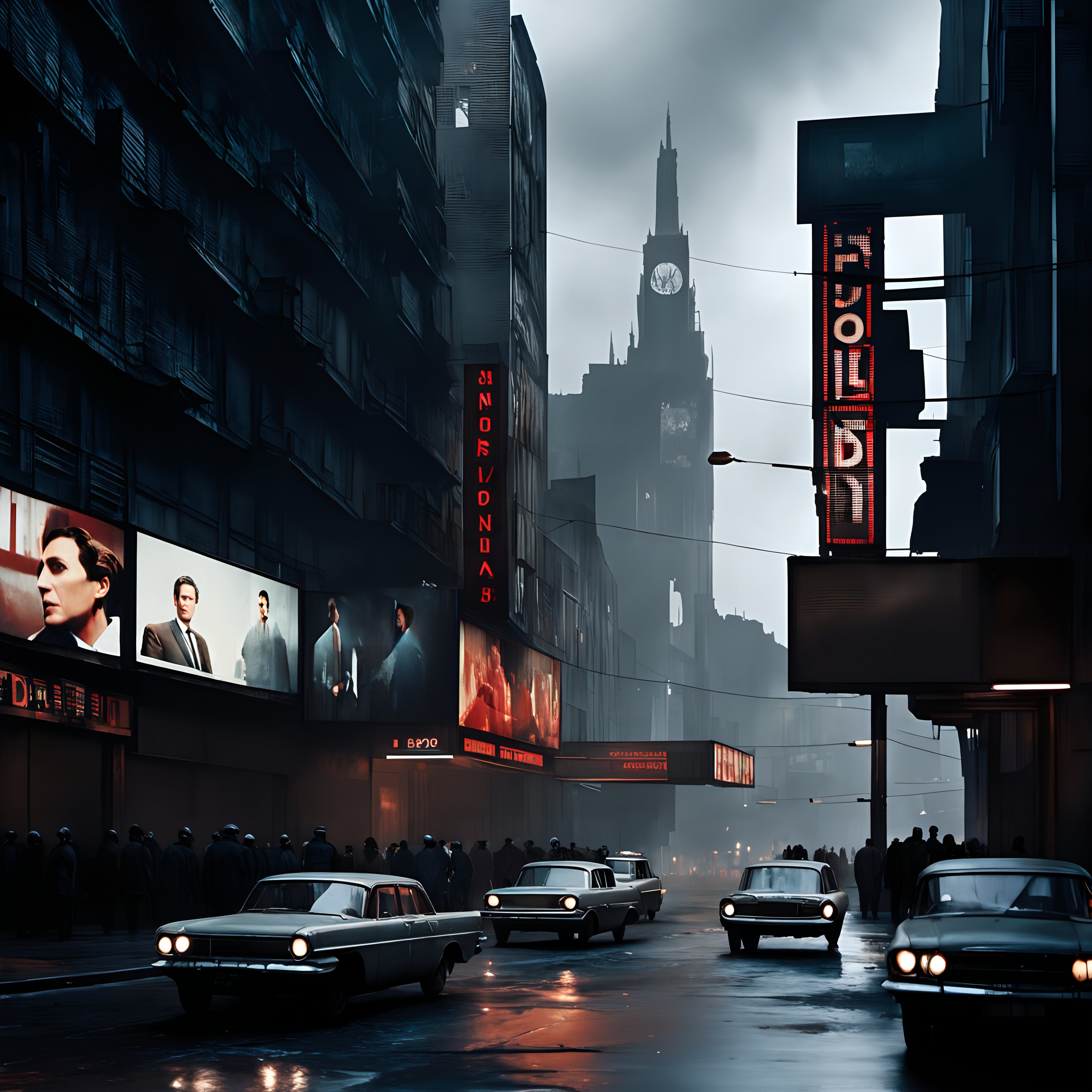 Rainy Evening Vintage Cityscape