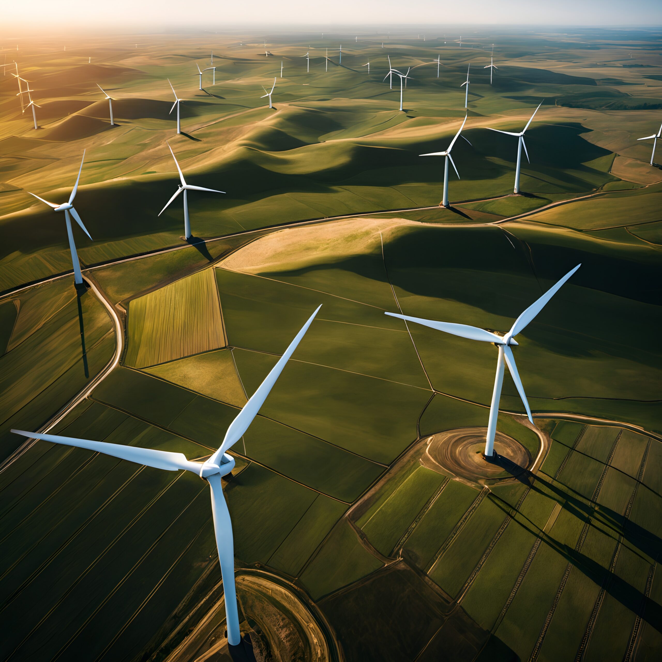 Wind Turbines Across Rolling Hills