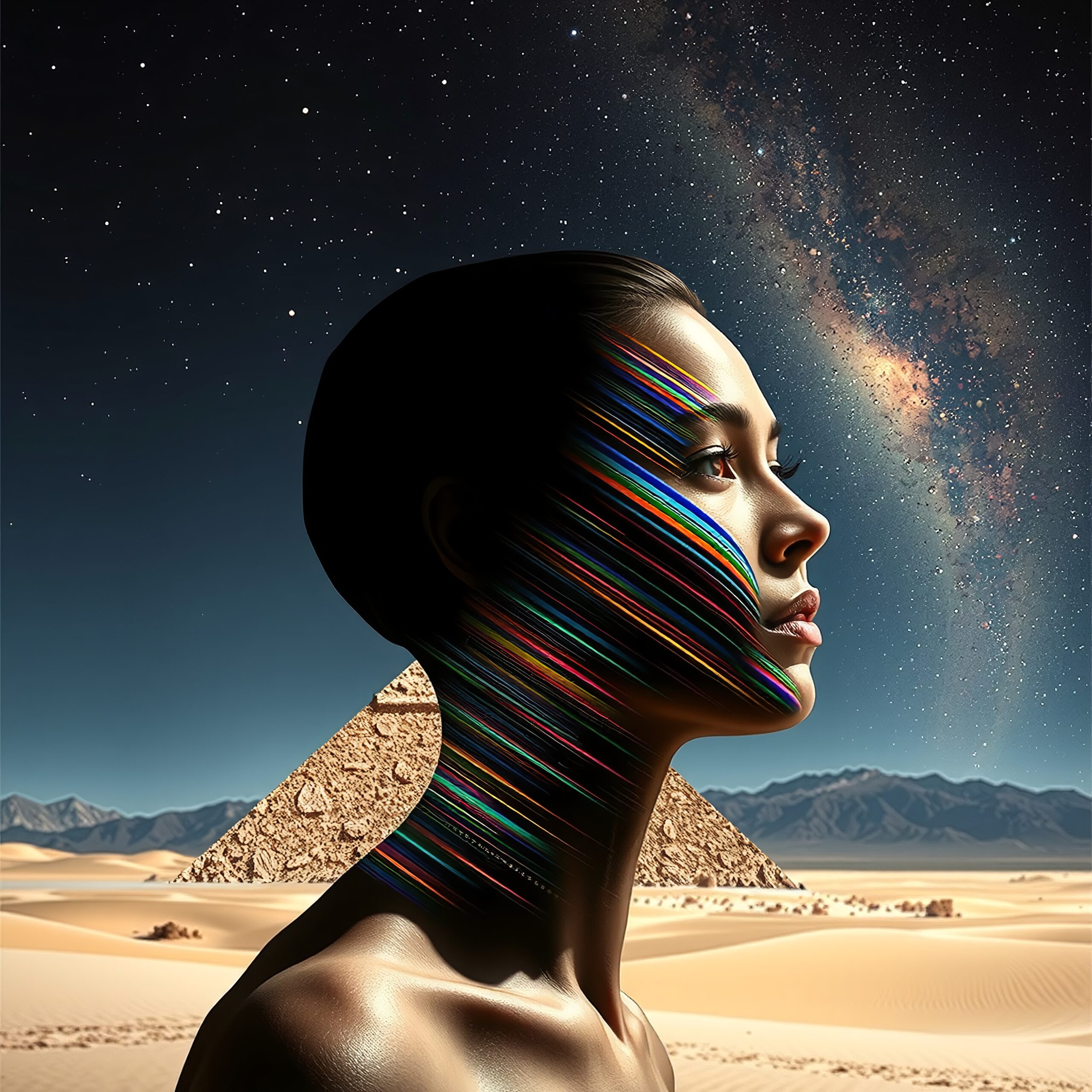 Cosmic Woman with Pyramid Background