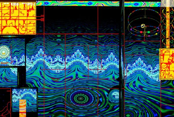 A colorful digital art piece with swirling patterns and geometric designs.