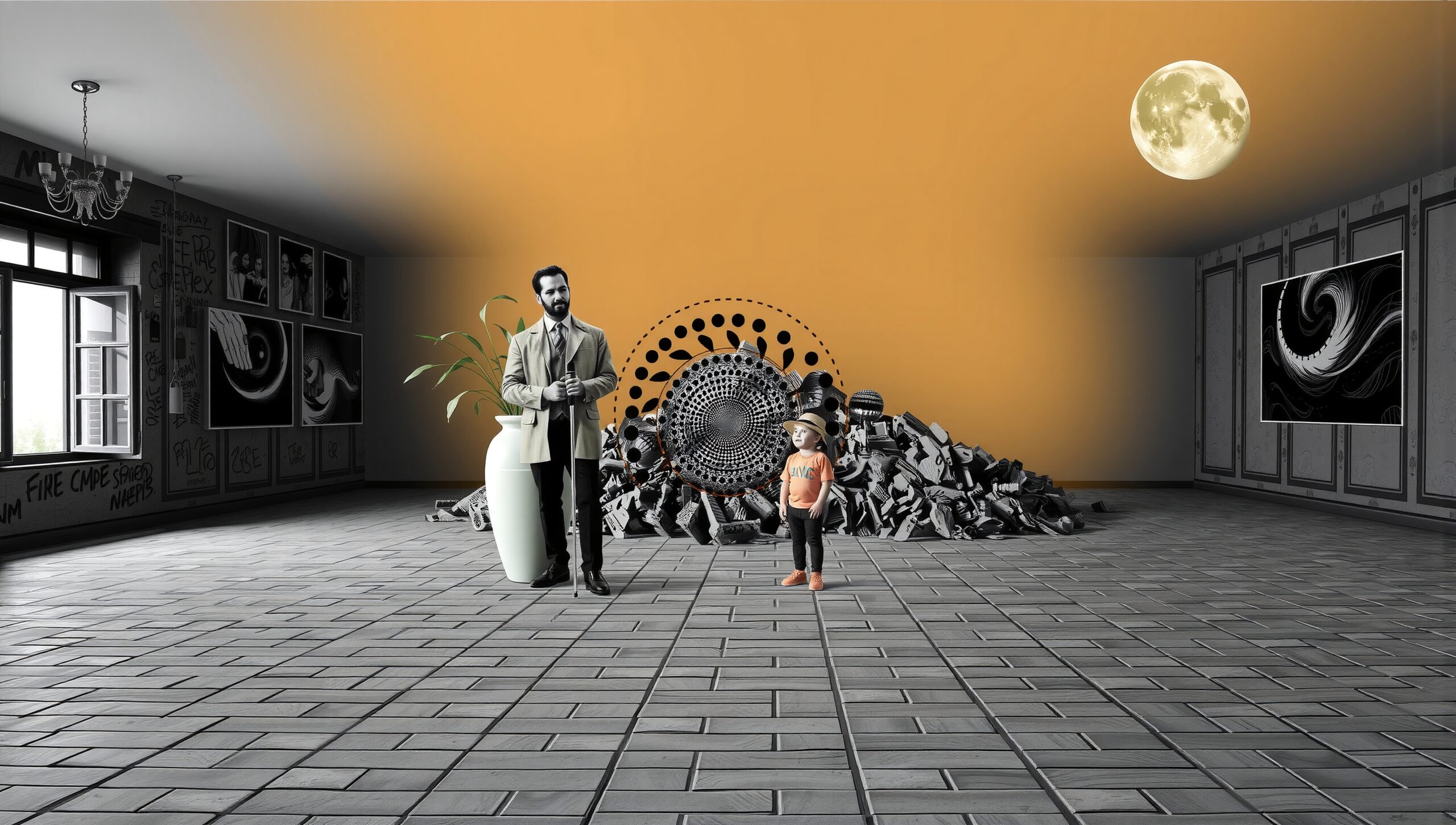 Surreal Room with Moonlit Charm