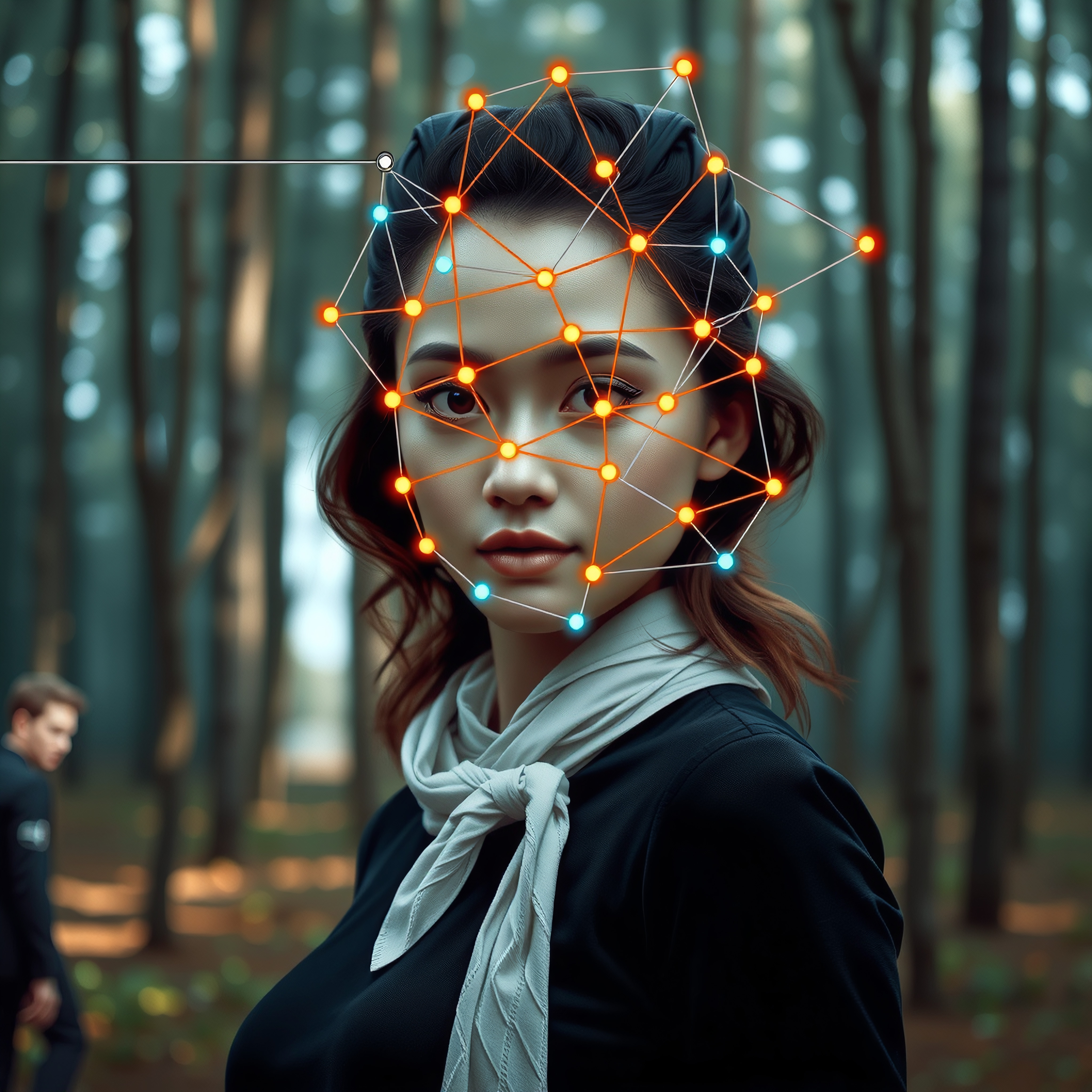 Futuristic Facial Recognition In Forest