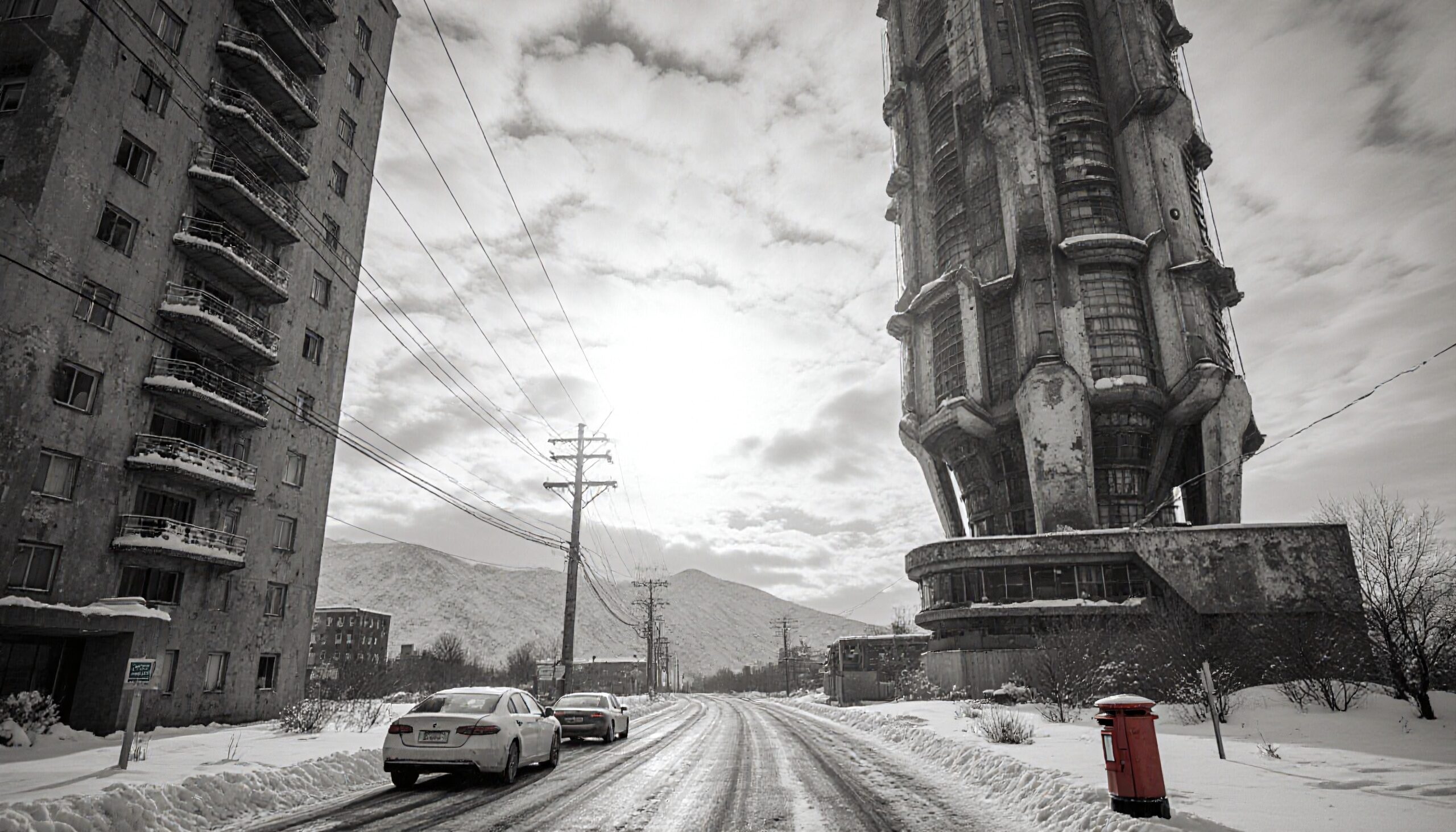 Eerie Urban Landscape in Snow