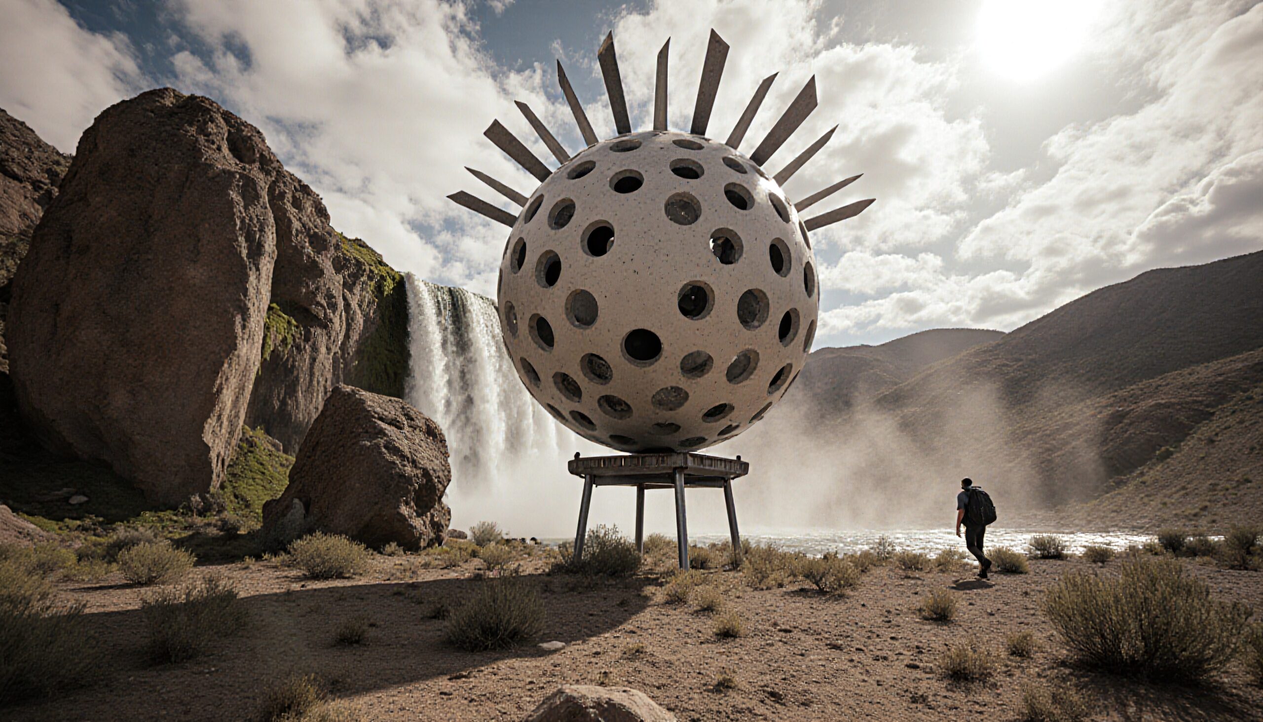 Majestic Landscape with Futuristic Sculpture