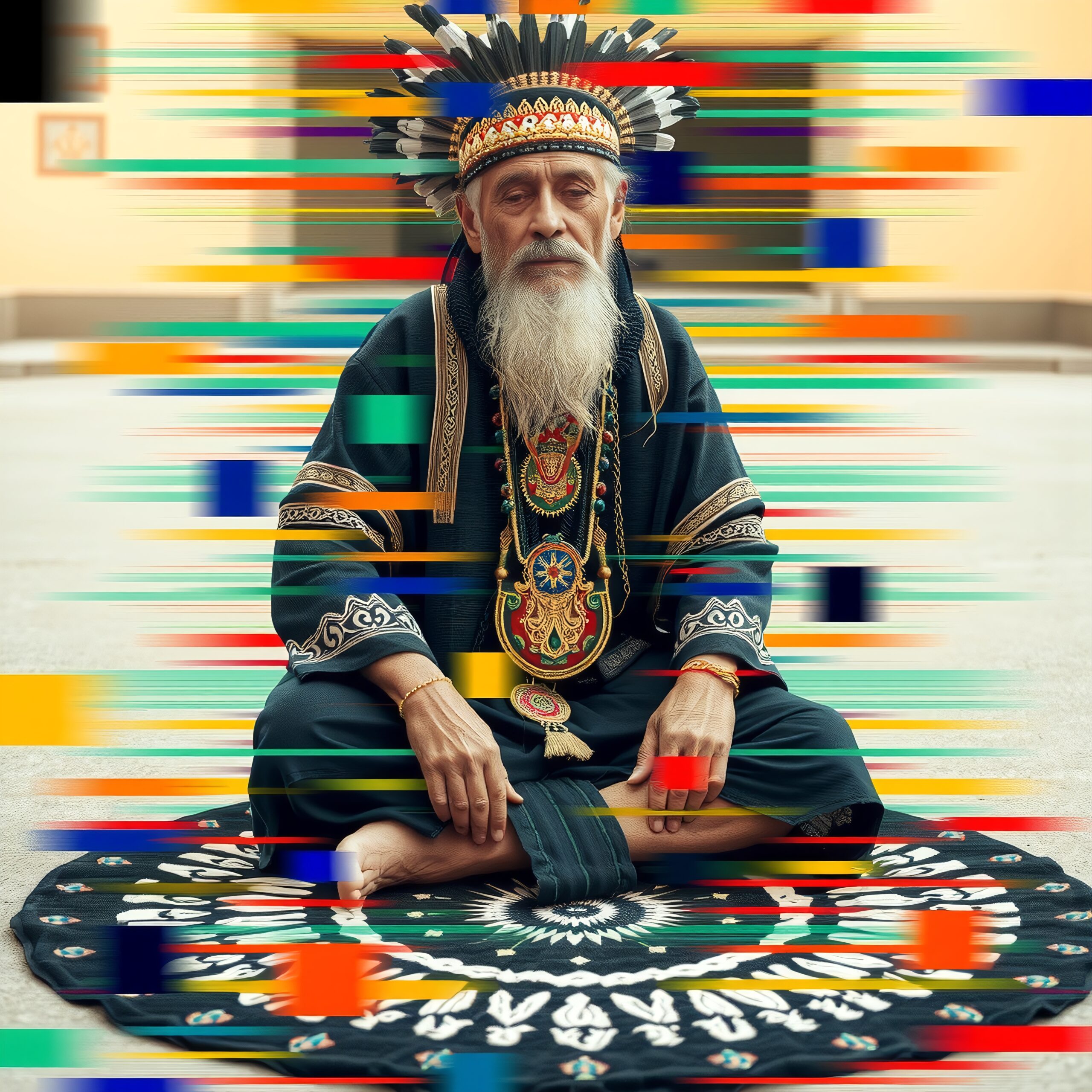 Elder with Vibrant Headdress Meditation