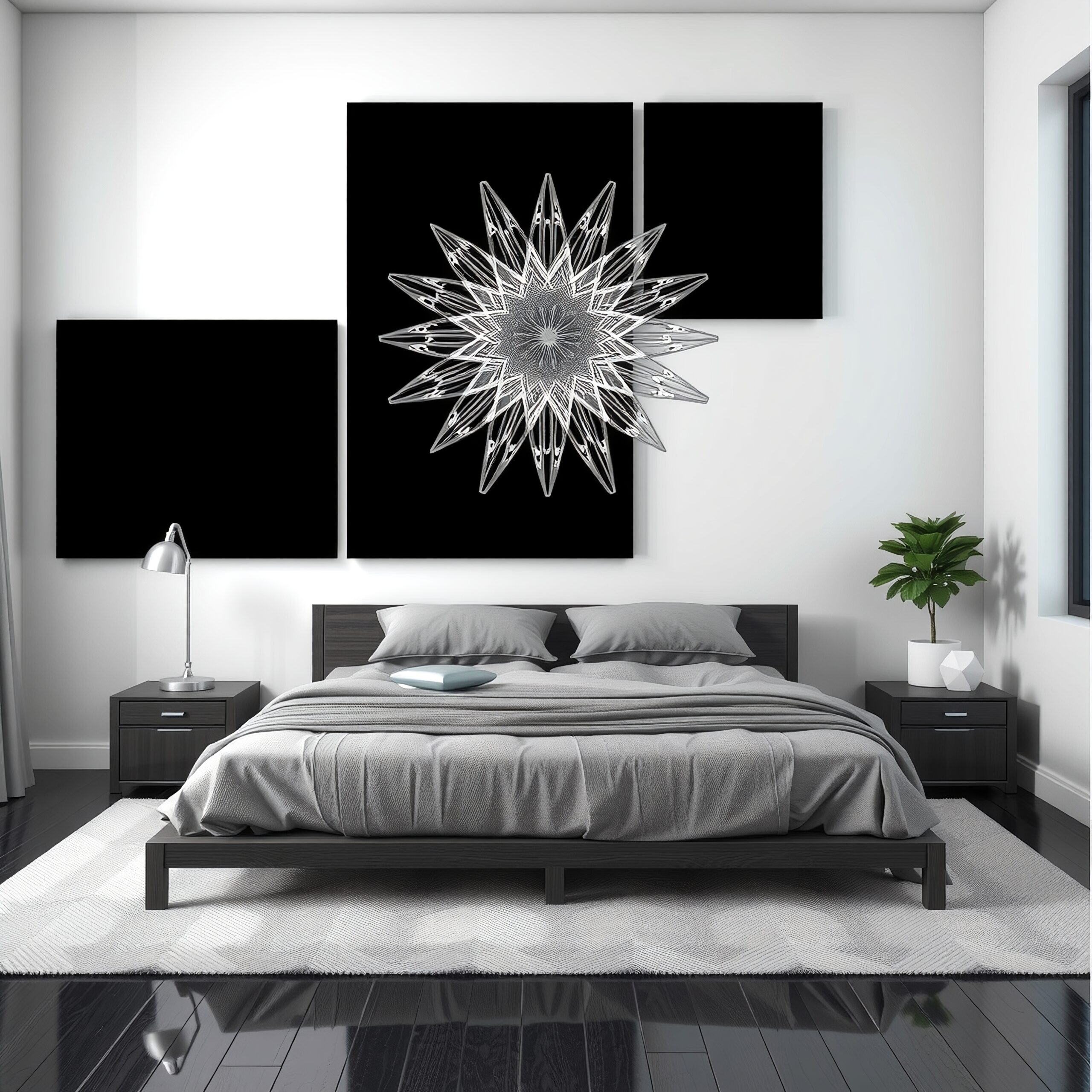 Minimalist Bedroom with Geometric Art