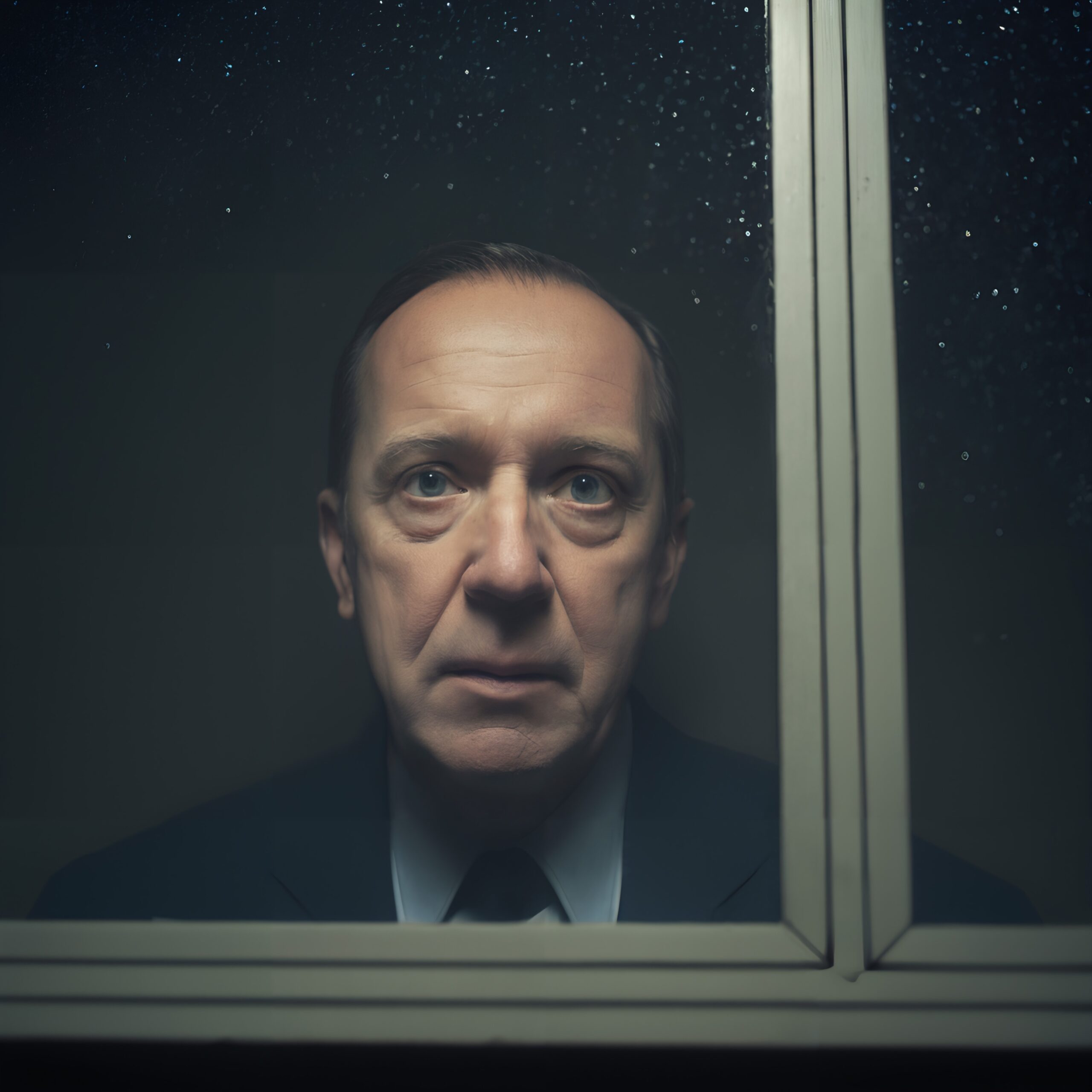 Reflective Man Behind Window