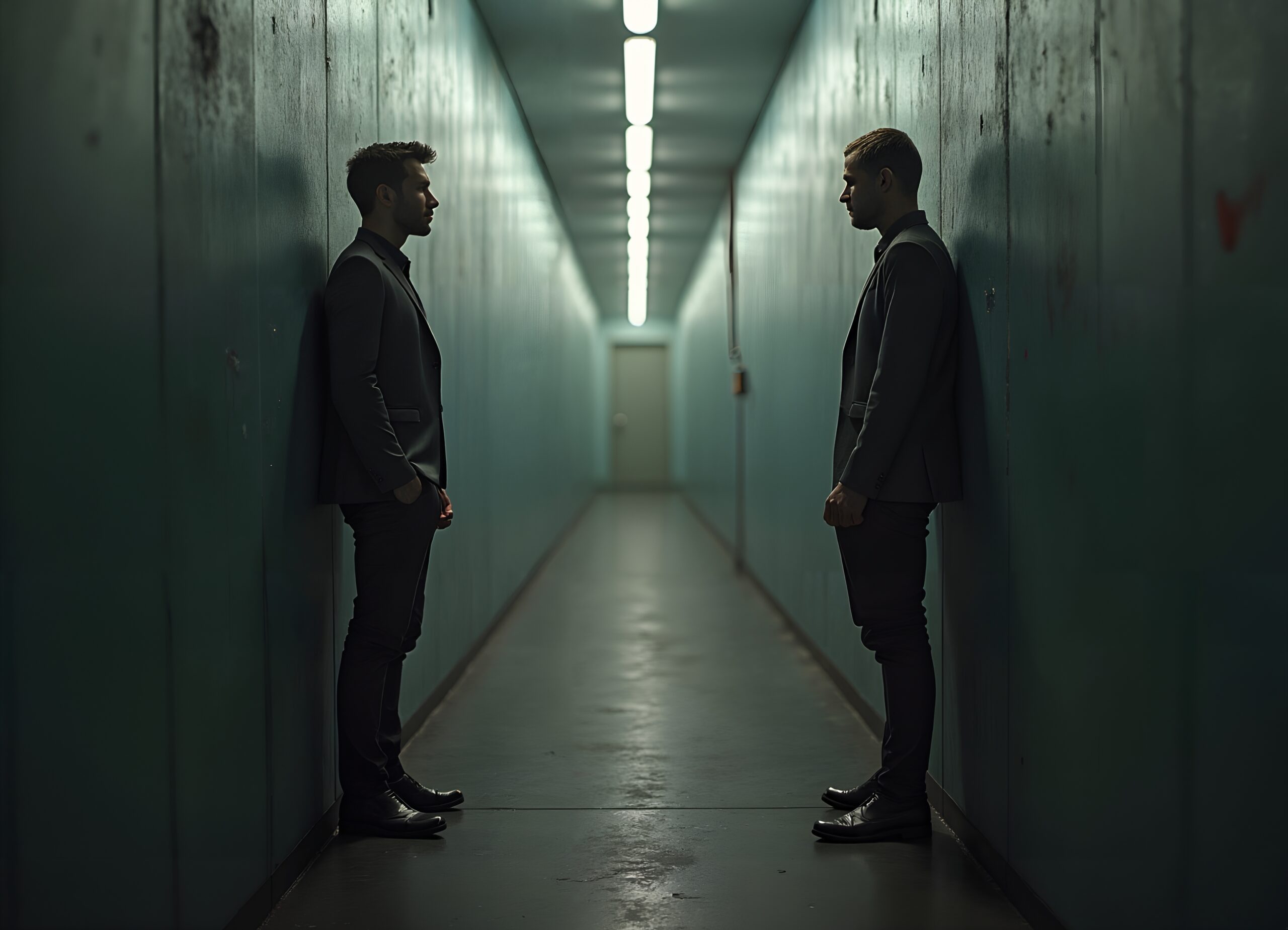 Two Figures in Narrow Corridor