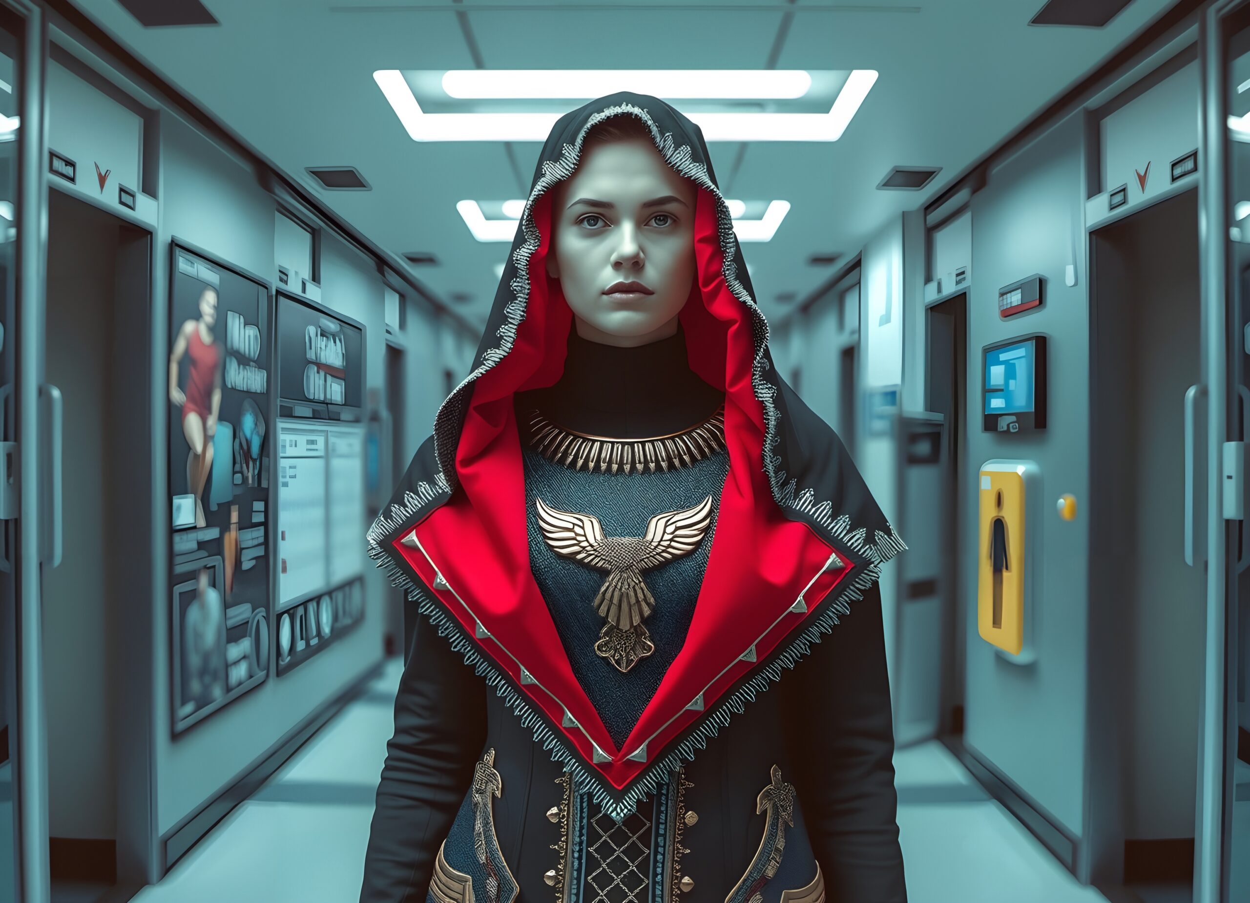 Futuristic Figure in Corridor