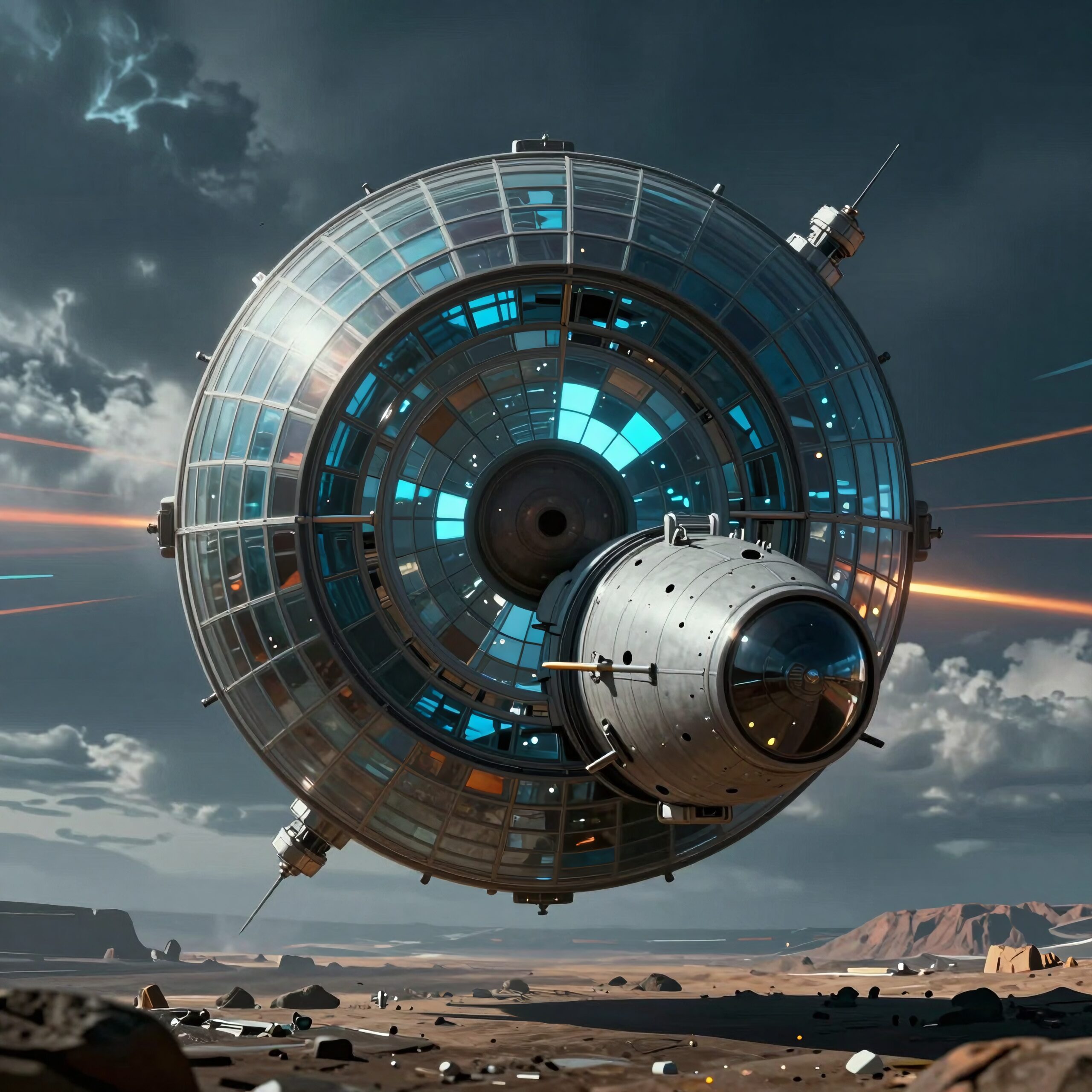 Futuristic Spacecraft Above Barren Landscape