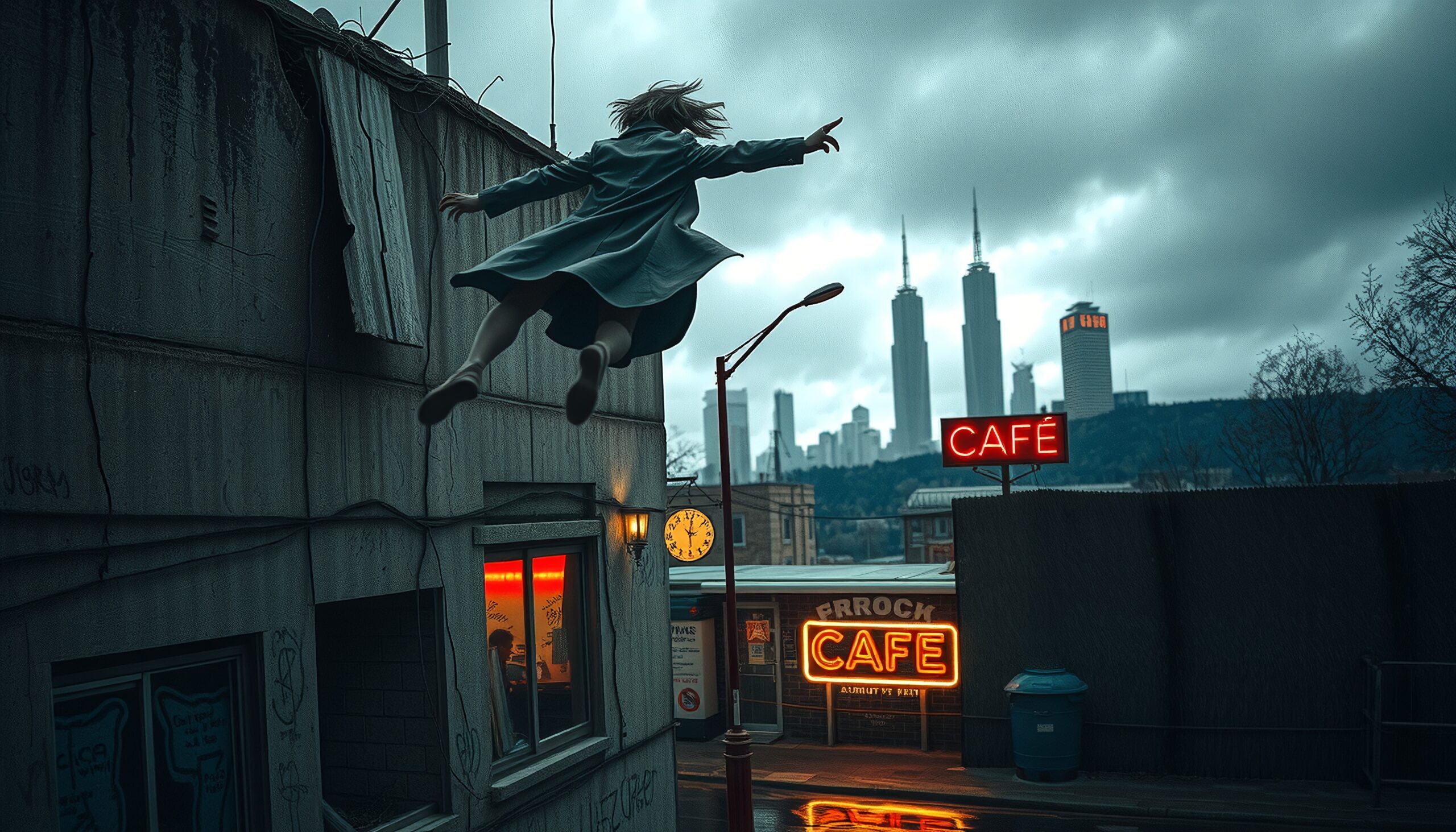 Dramatic Urban Leap at Dusk