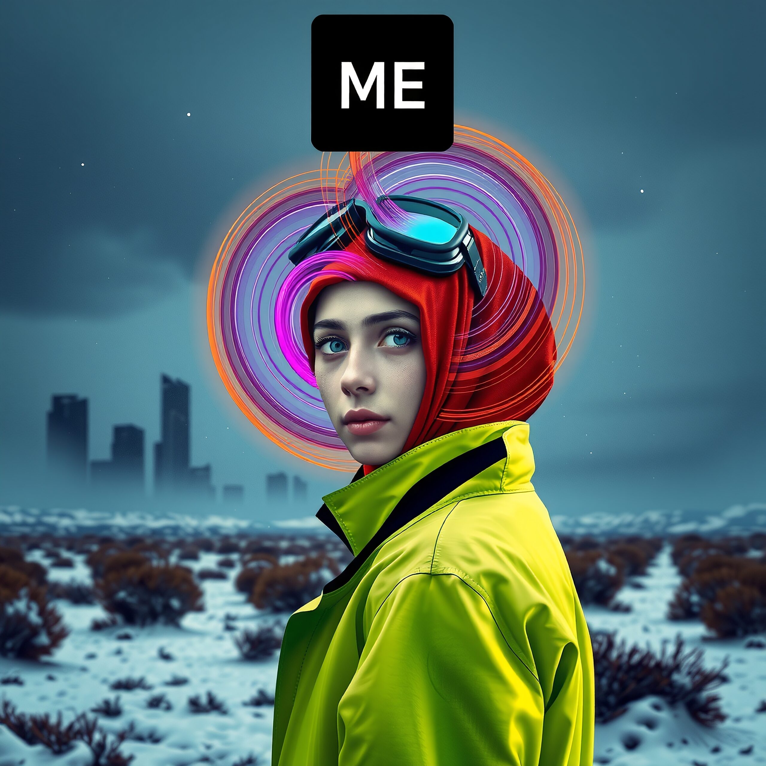 Neon Aura in Snowy Scene