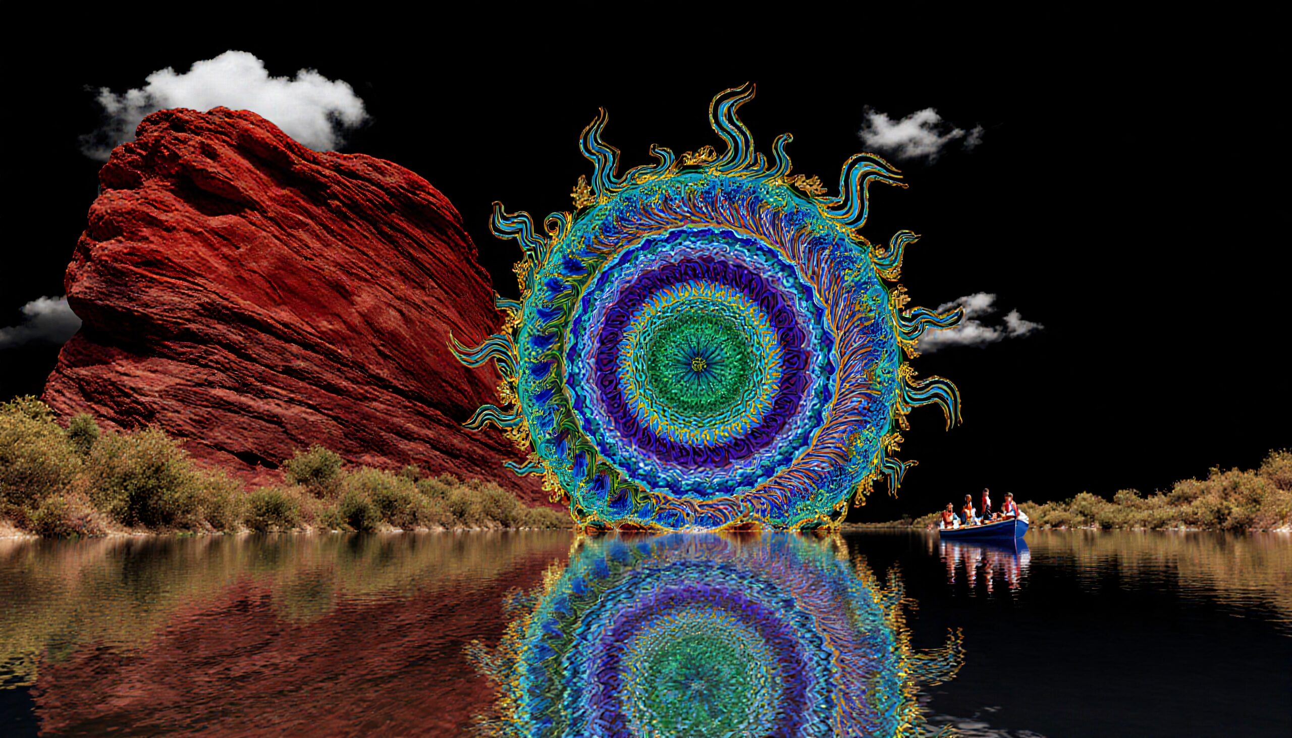 Surreal Mandala Mountain Reflection Scene