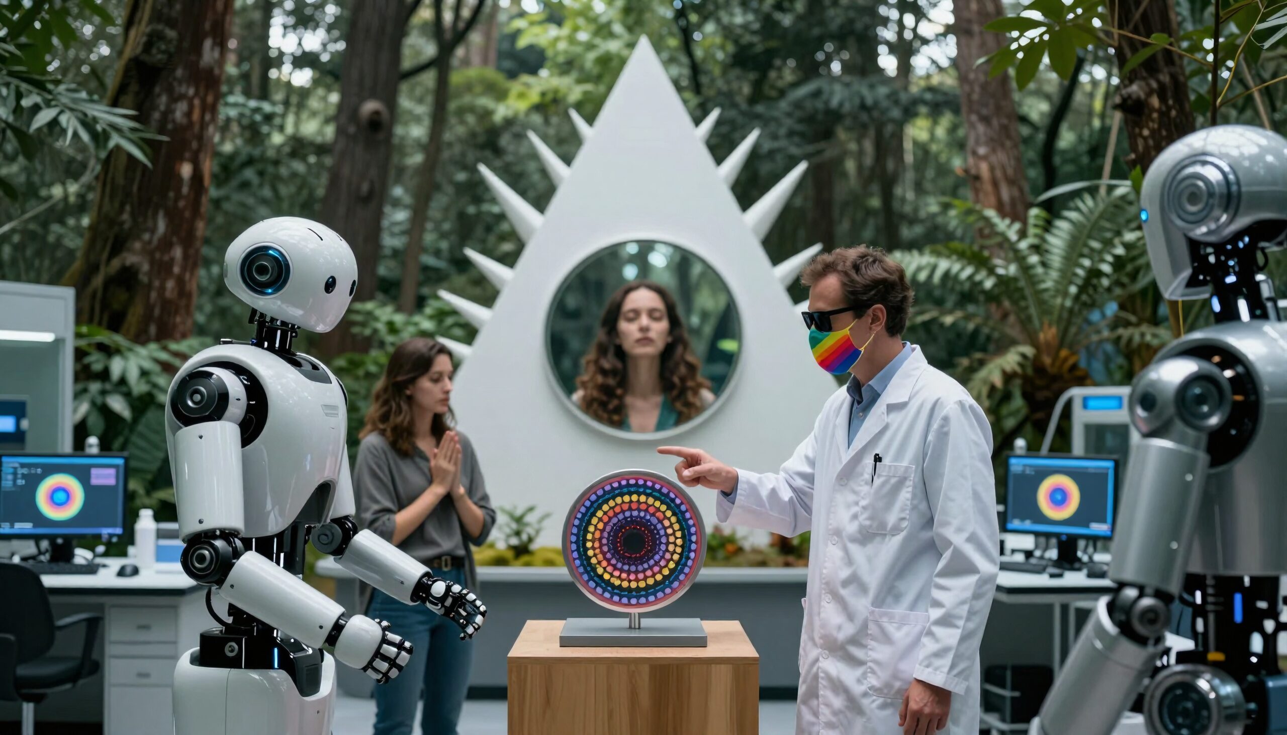 Robots and Scientist Prayer in Forest