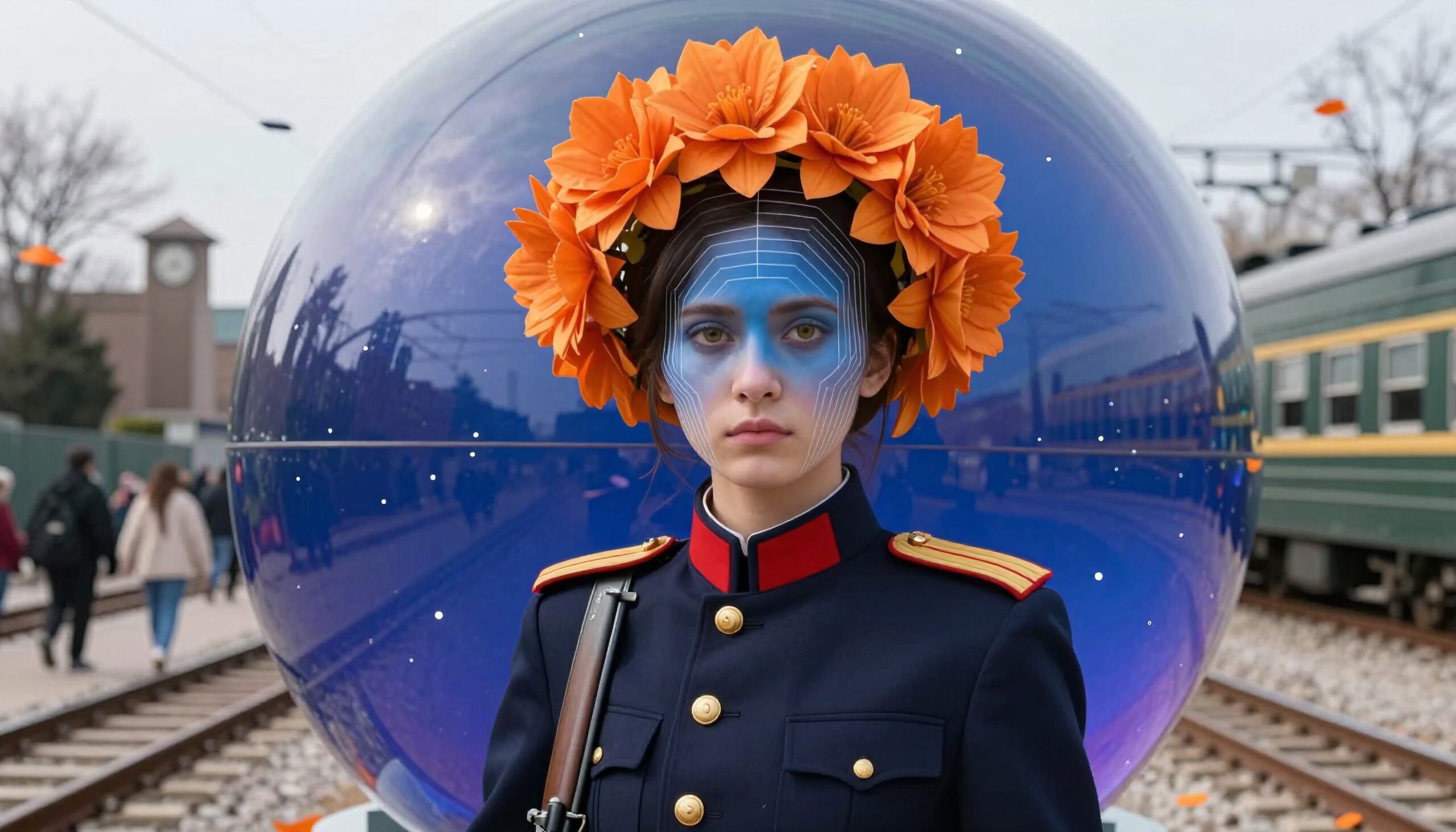 Surreal Flower-Crowned Figure Portrait
