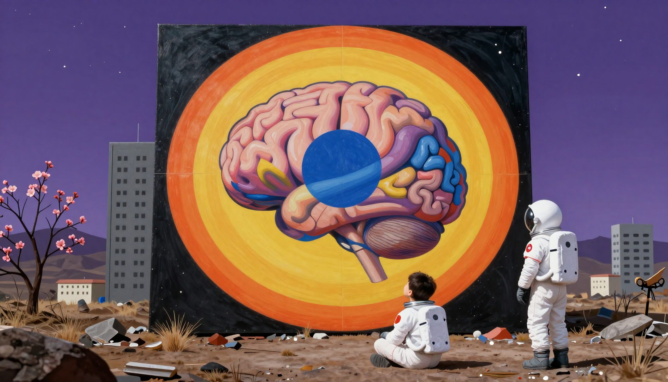 Astronauts Contemplate Martian Brain Mural