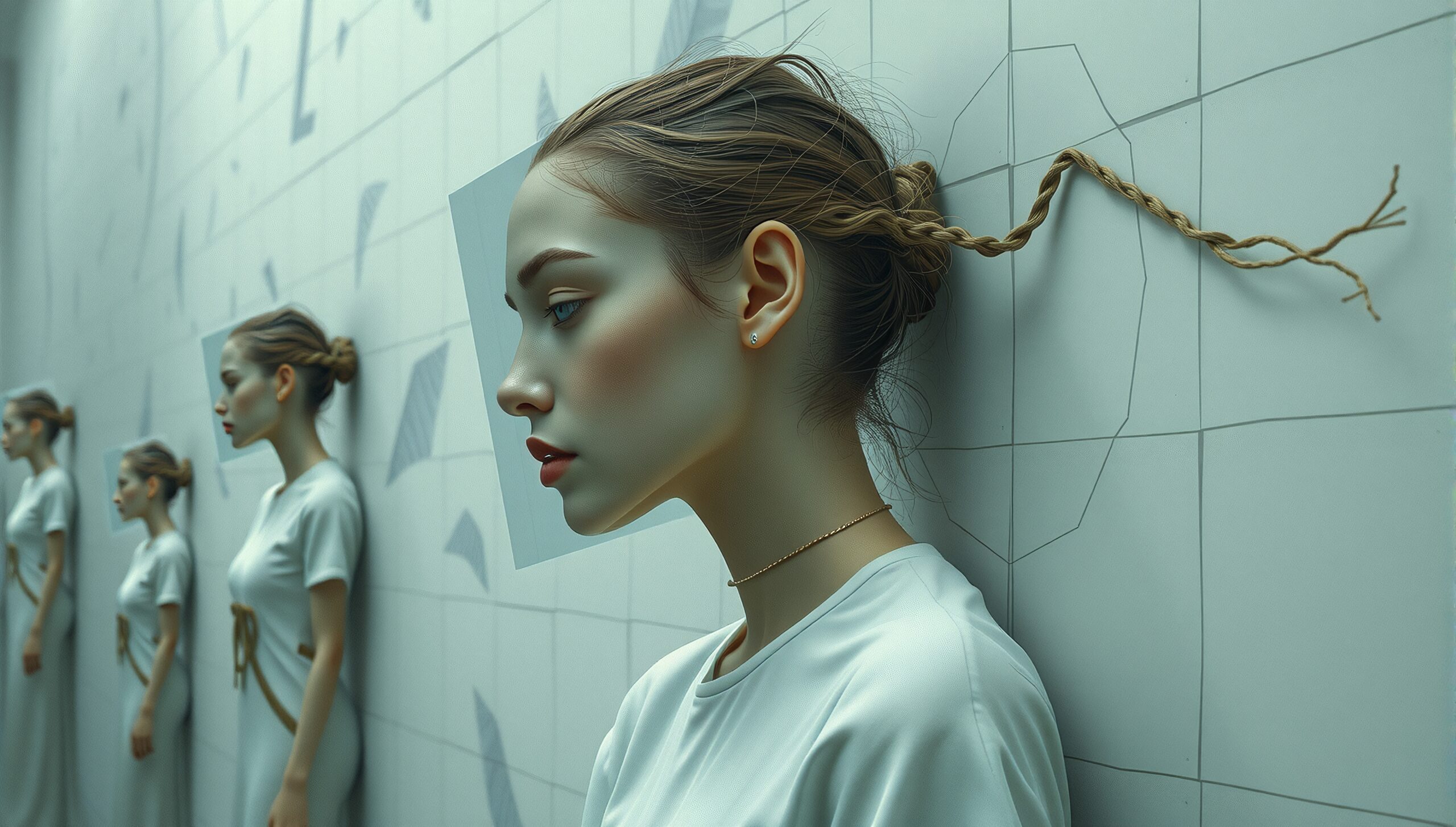Surreal Women Against Geometric Wall