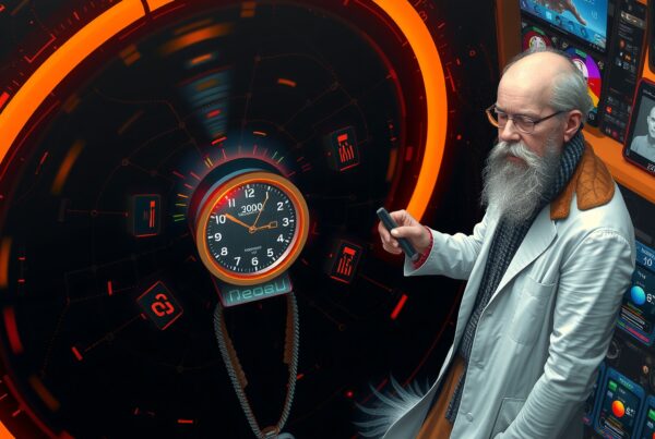 A bearded man operates advanced control tech.