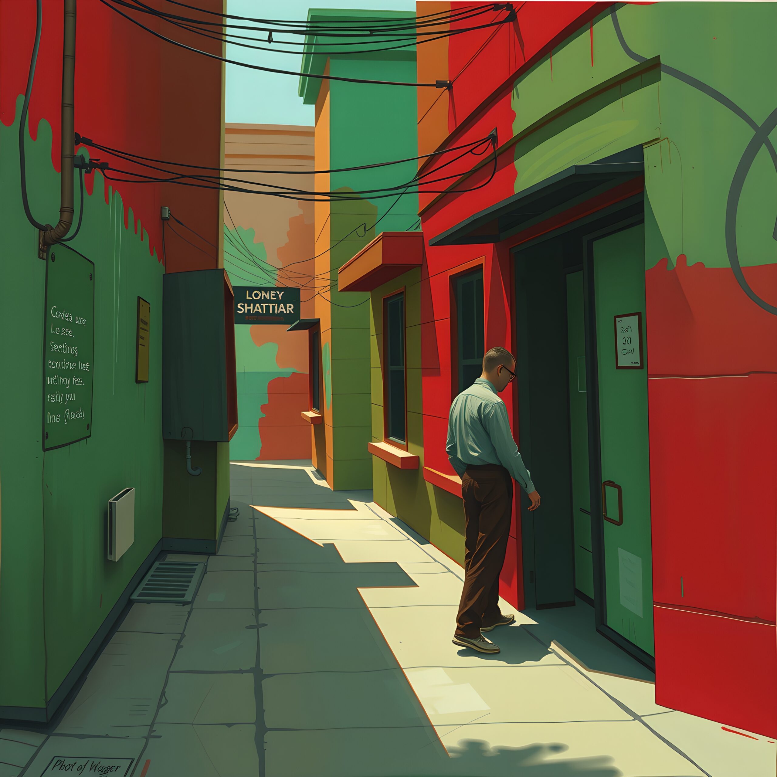 Colorful Alleyway with Overhead Wires