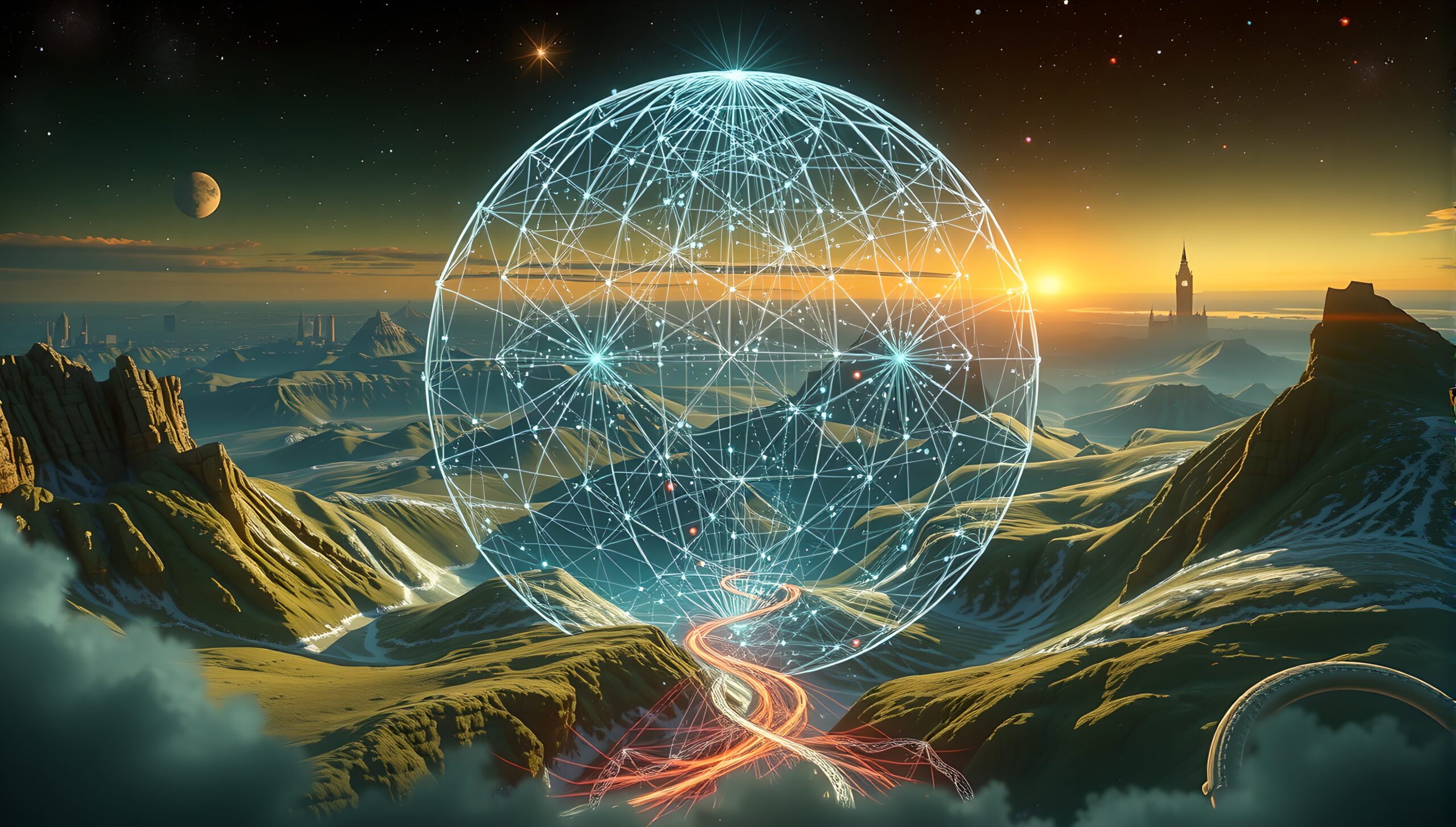 Futuristic Alien Worldscape at Sunset