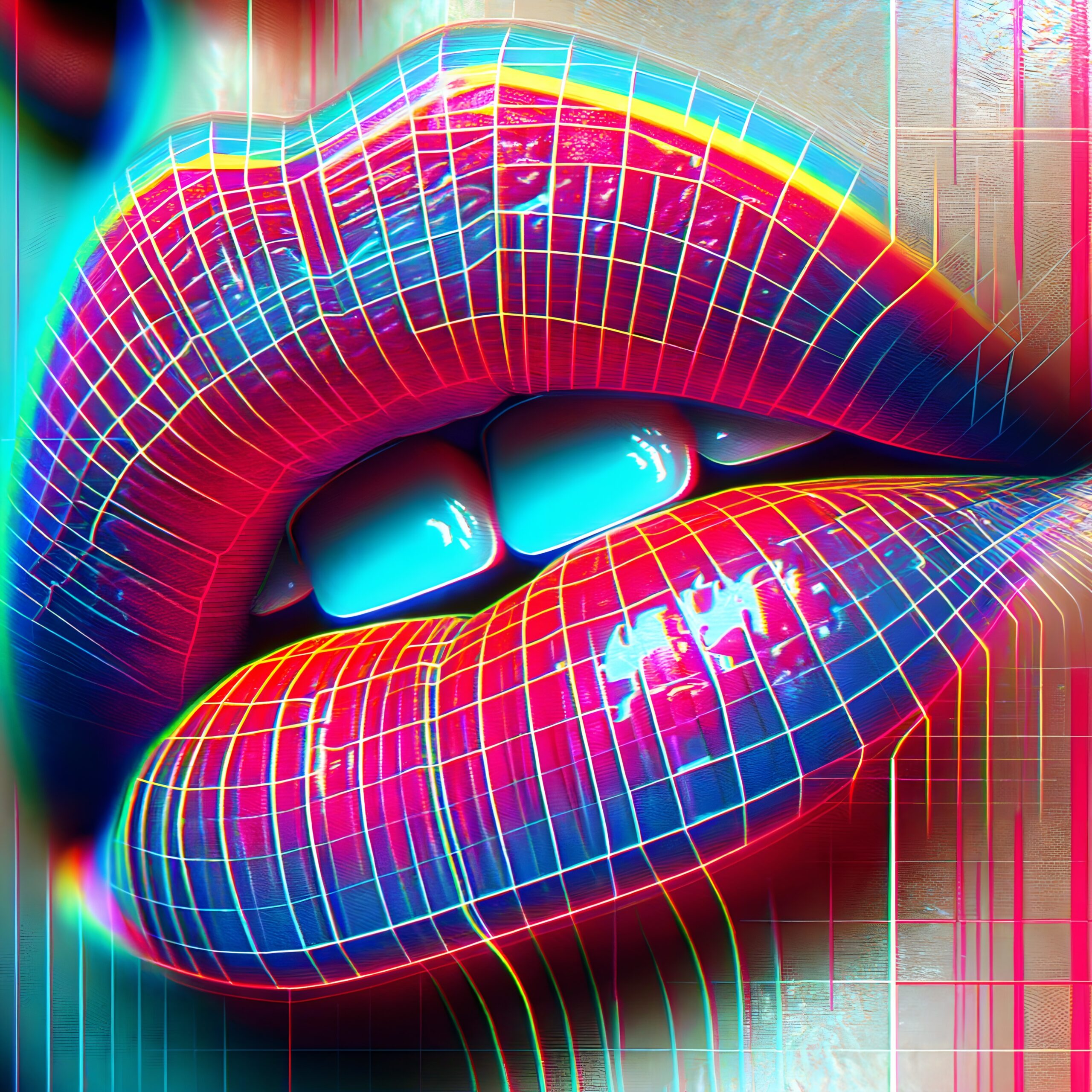 Neon Lips Digital Art Composition