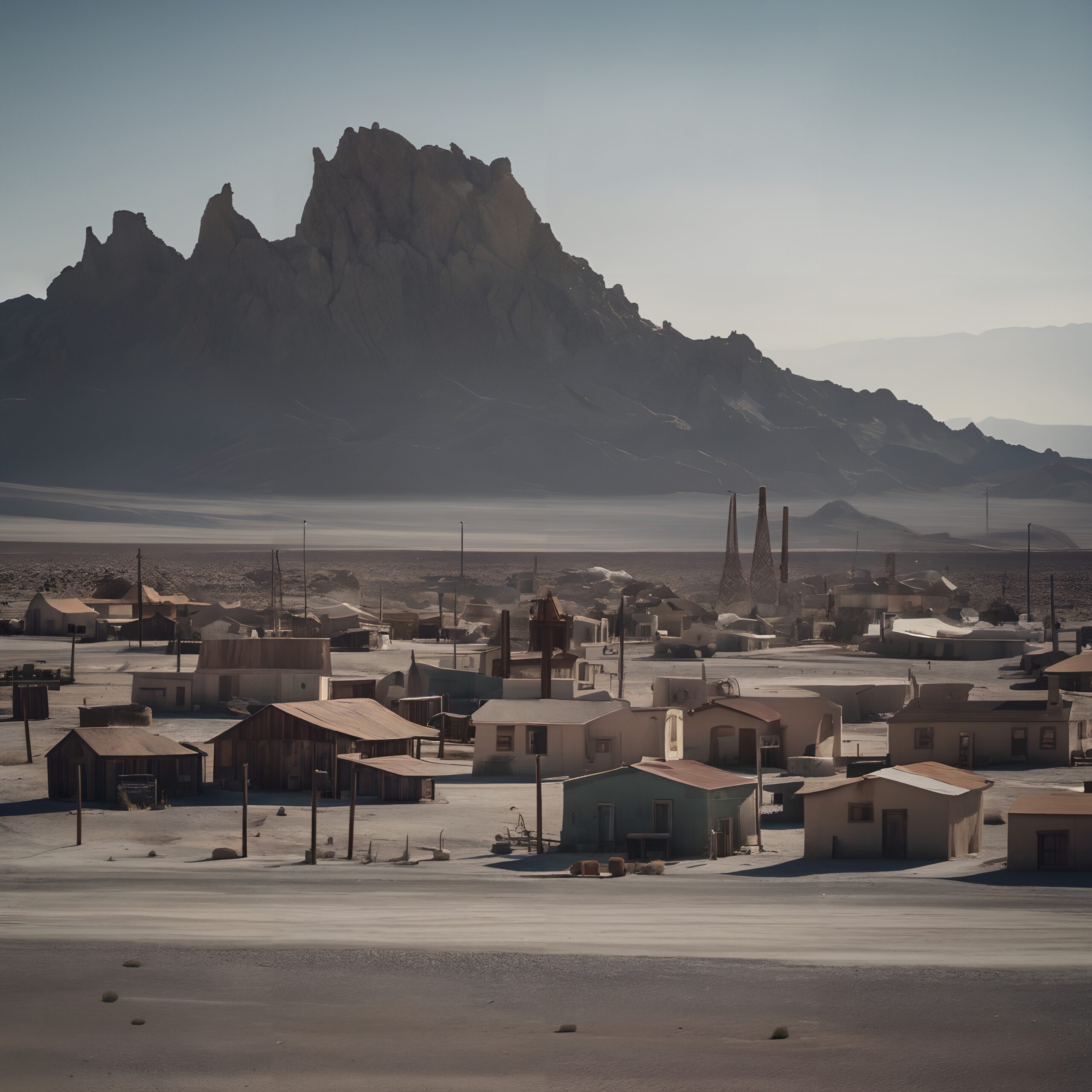 Desert Town Beneath Rocky Mountains