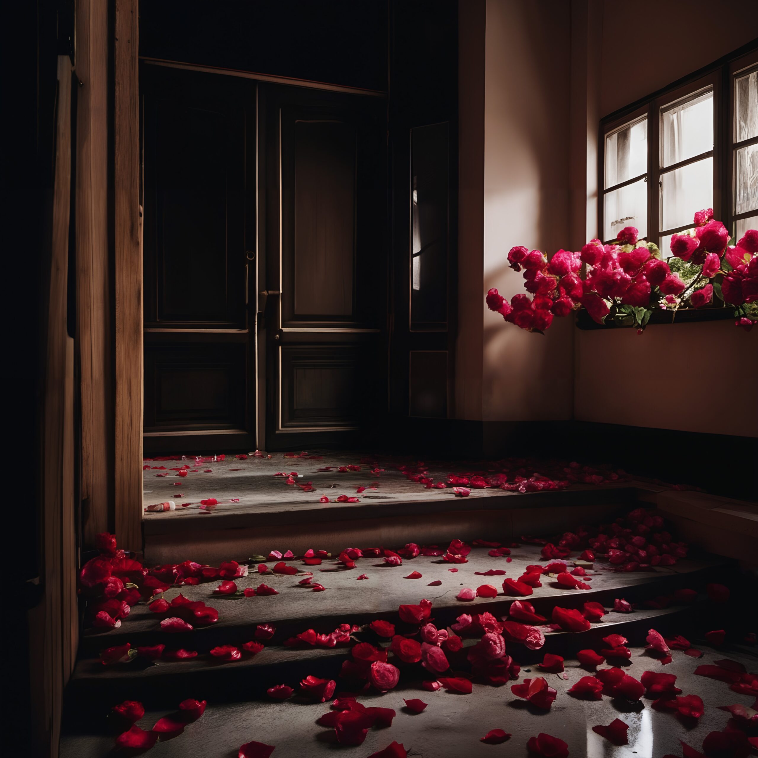 Enigmatic Staircase with Rose Petals