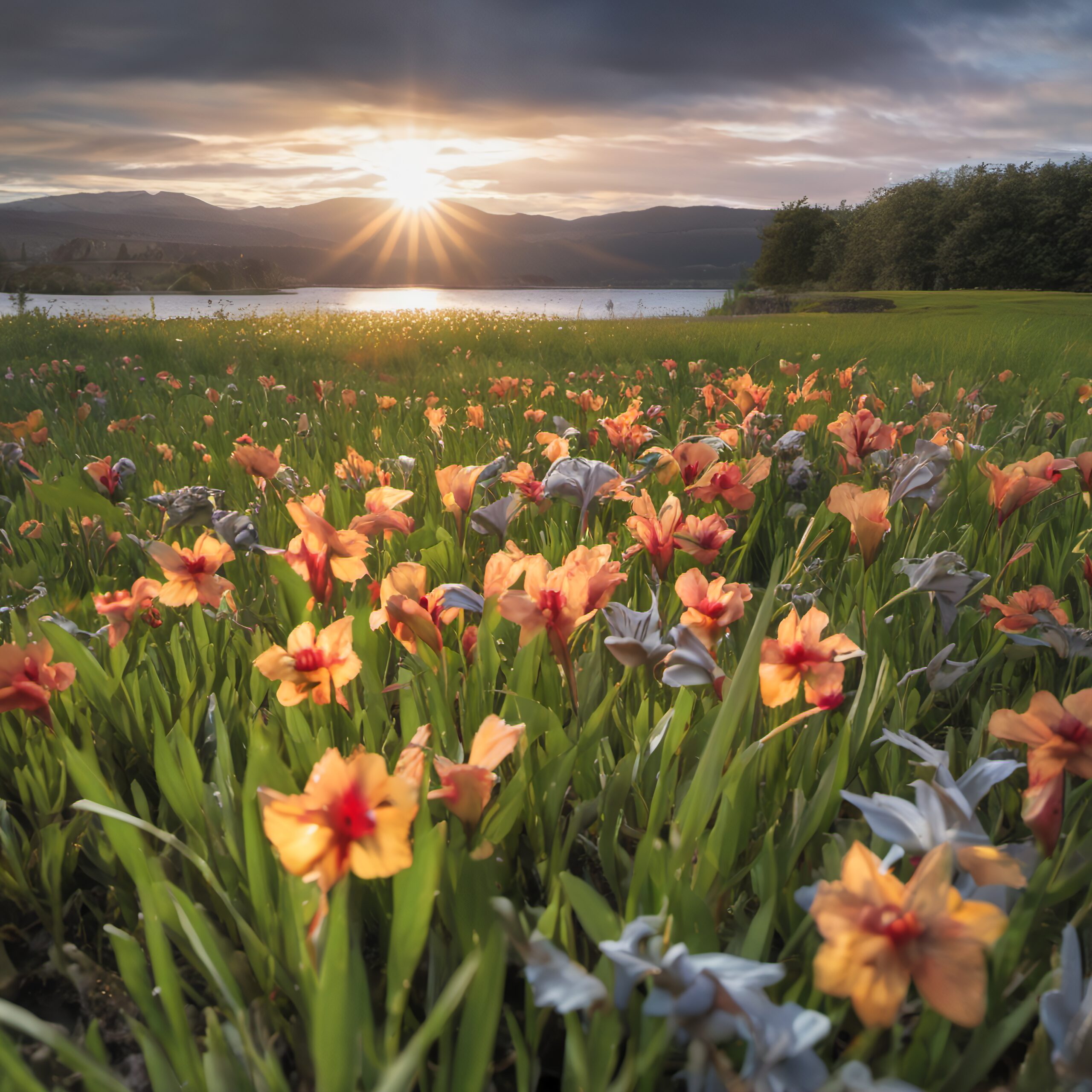 Colorful Field at Sunset Glow