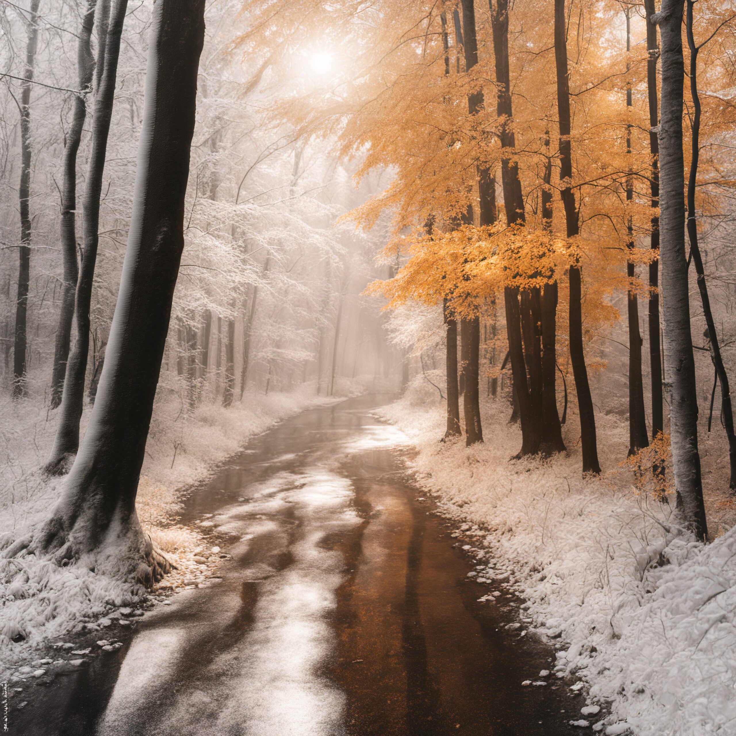 Autumn Meets Winter in Forest