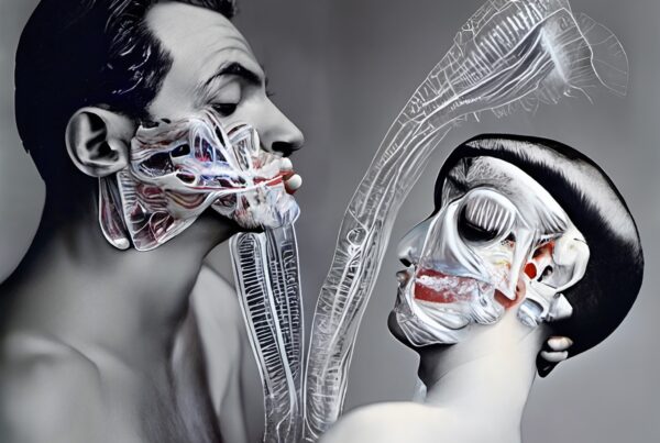 Artistic portrait showcasing anatomical transparency and surreal elements.