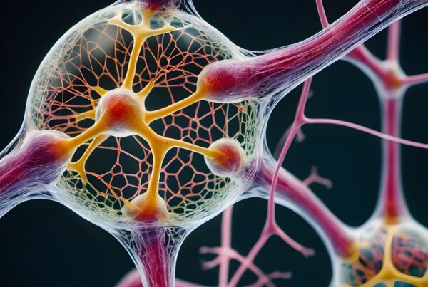 Illustration of network of neurons displaying intricate connections with vivid colors.