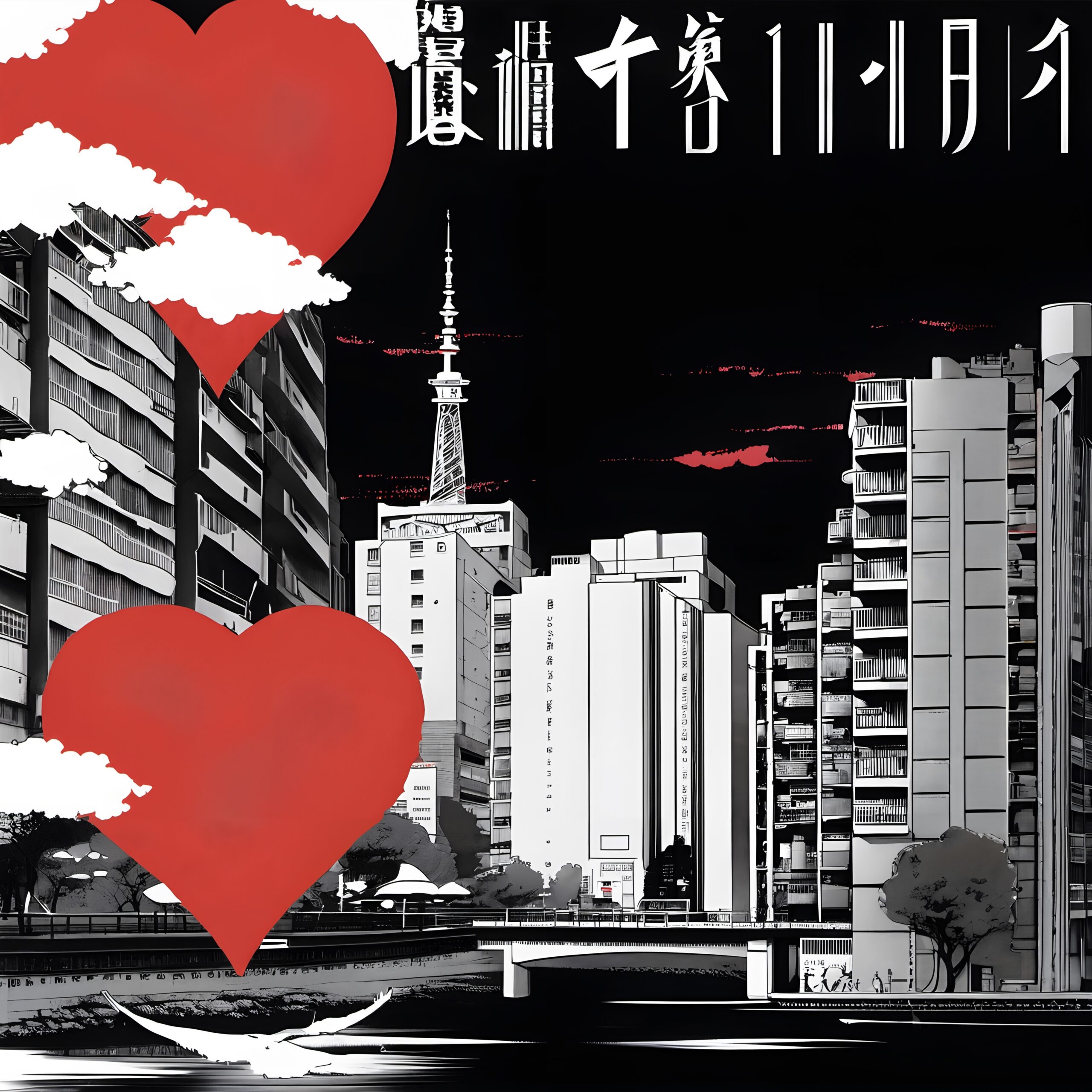 Hearts in Monochrome Urban Scene