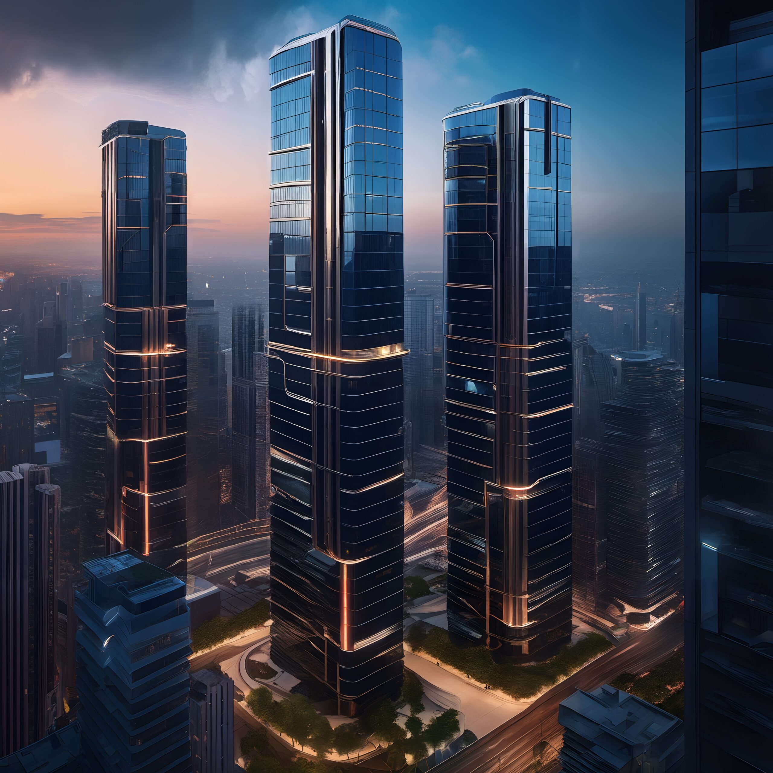 Futuristic Skyscrapers at Sunset