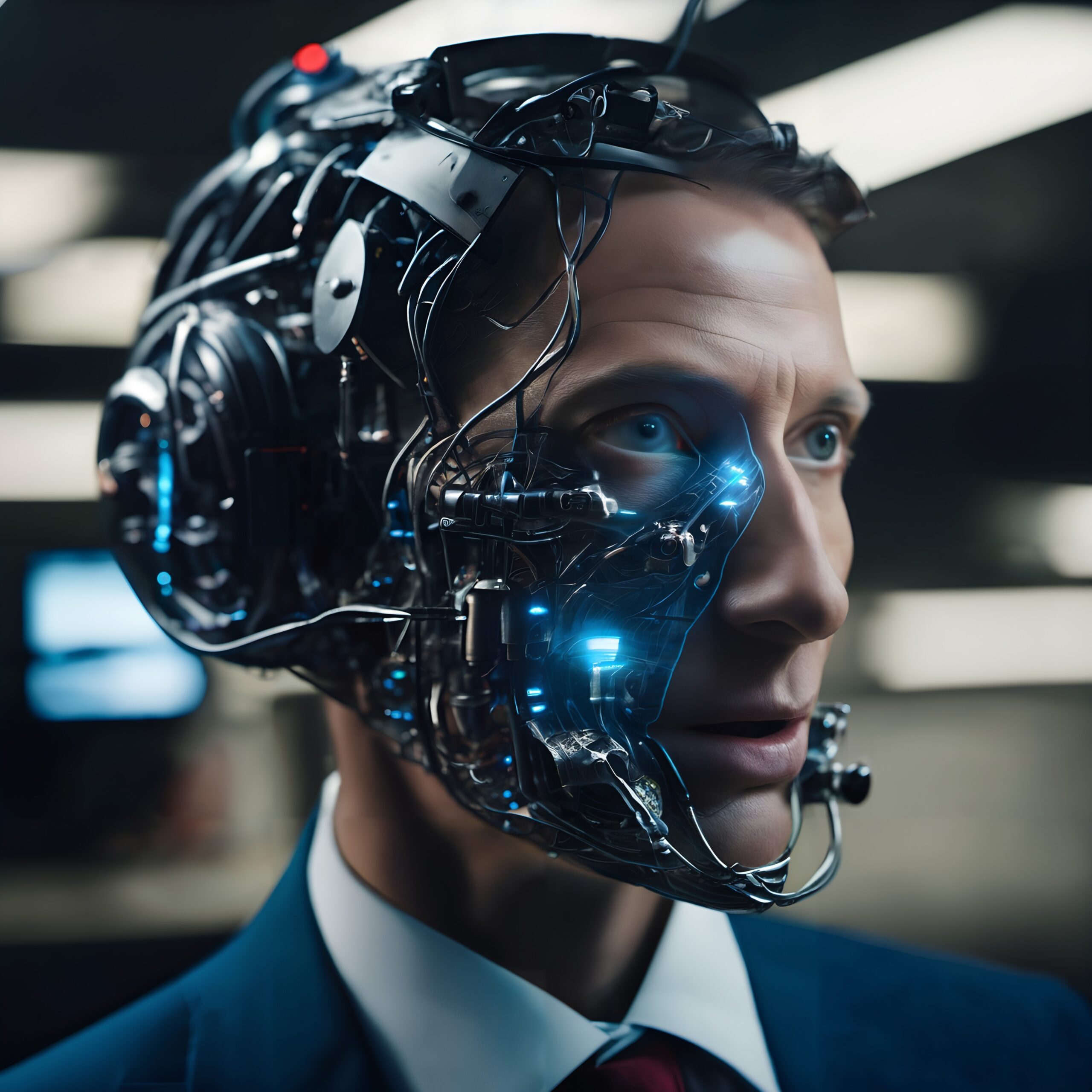 Cybernetic Man in Futuristic Setting