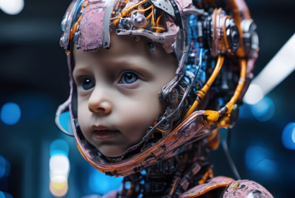 A child with stunning robotic enhancements, merging innocence with futuristic technology.