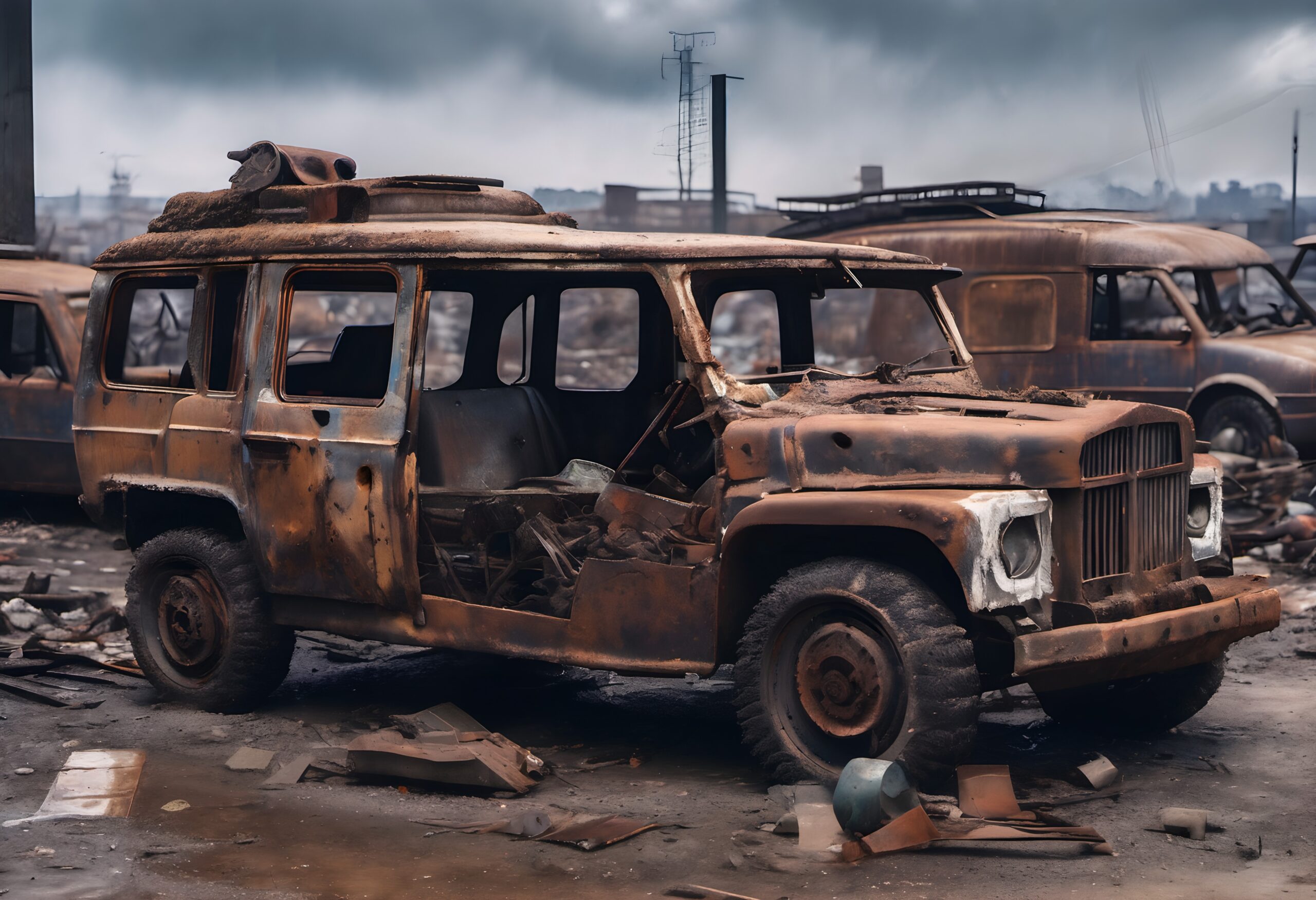 Rusted Vehicles in Industrial Wasteland