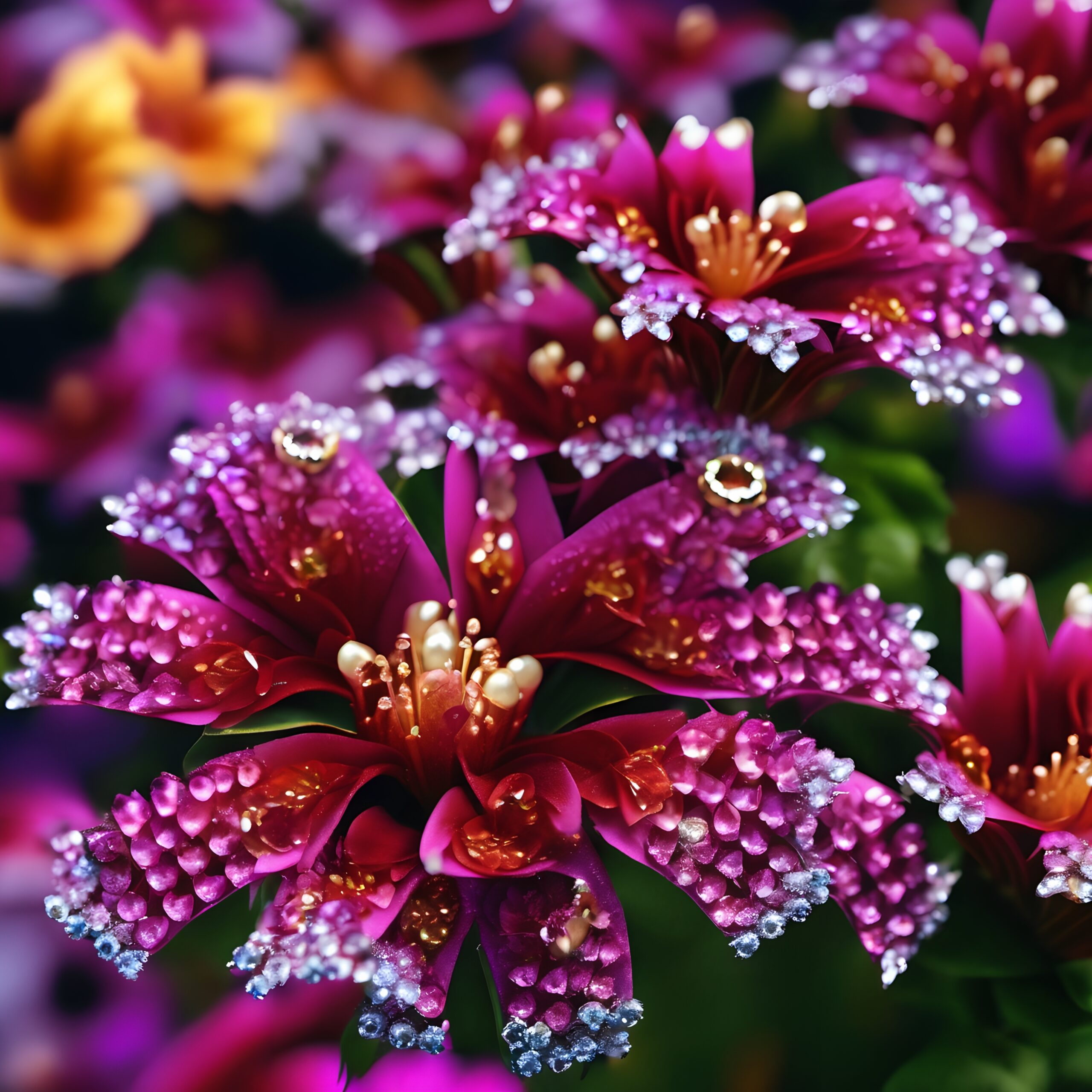 Vibrant Dew-Kissed Pink Blossoms