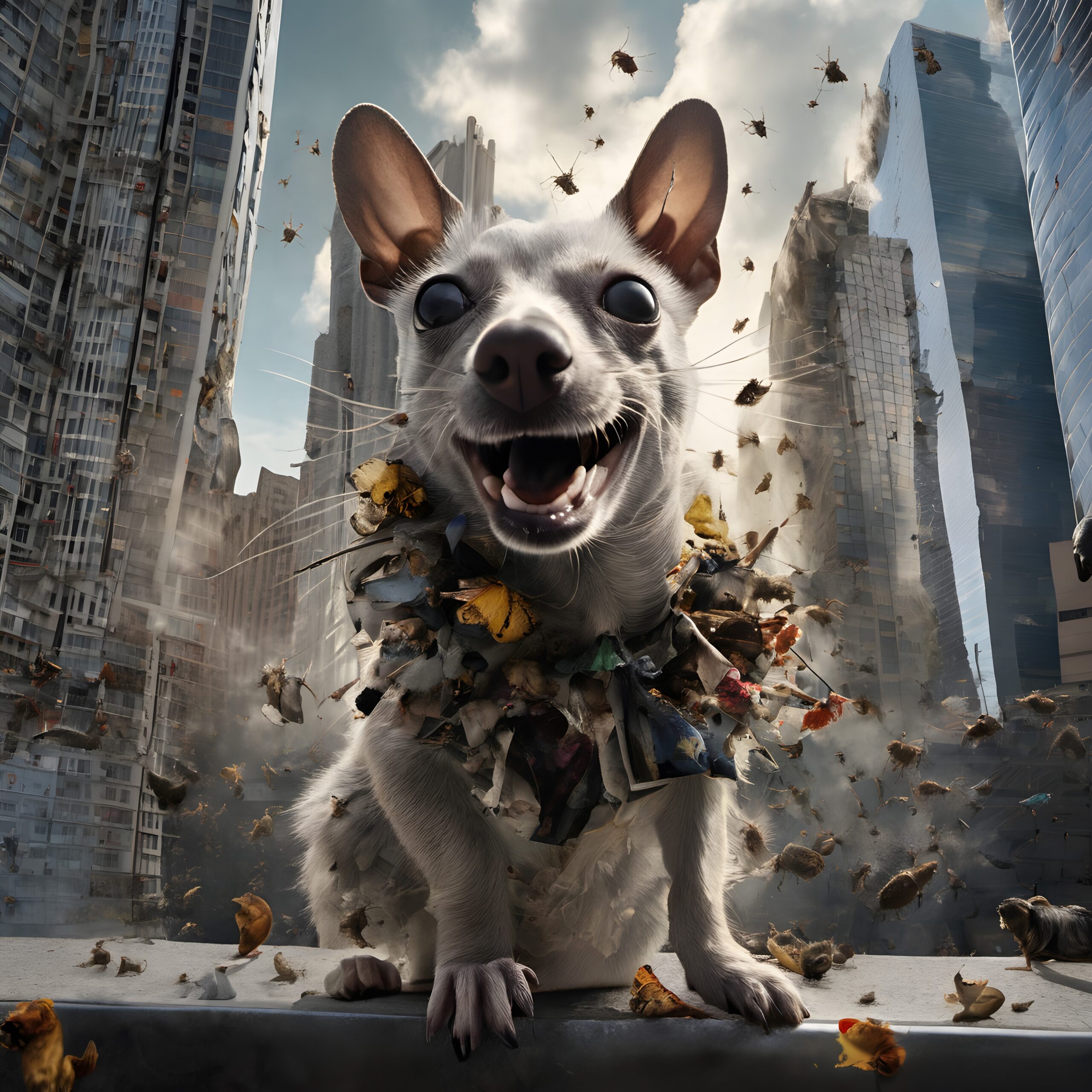 Joyful Dog in Chaotic City