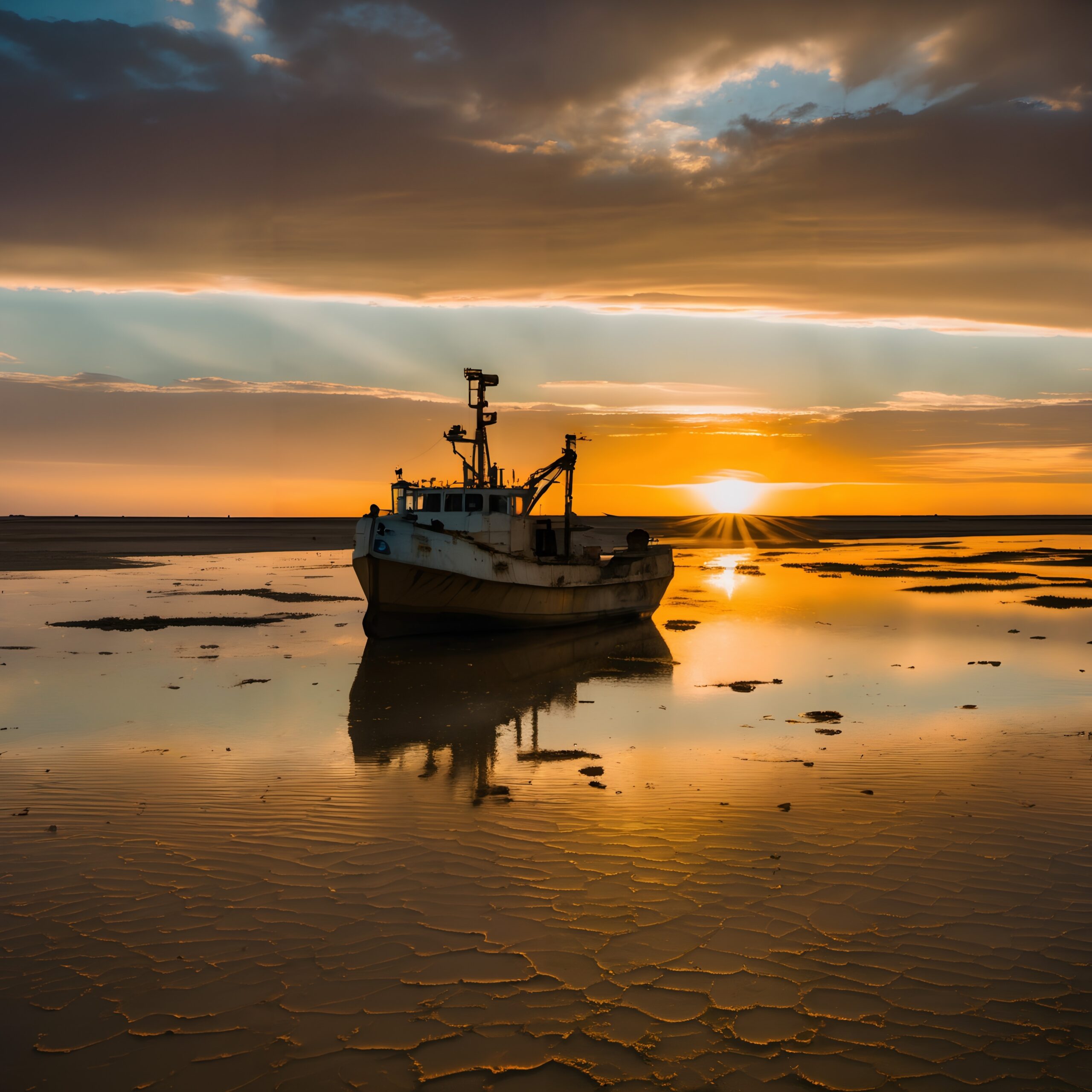 Sunset Reflection on Sailing Boat