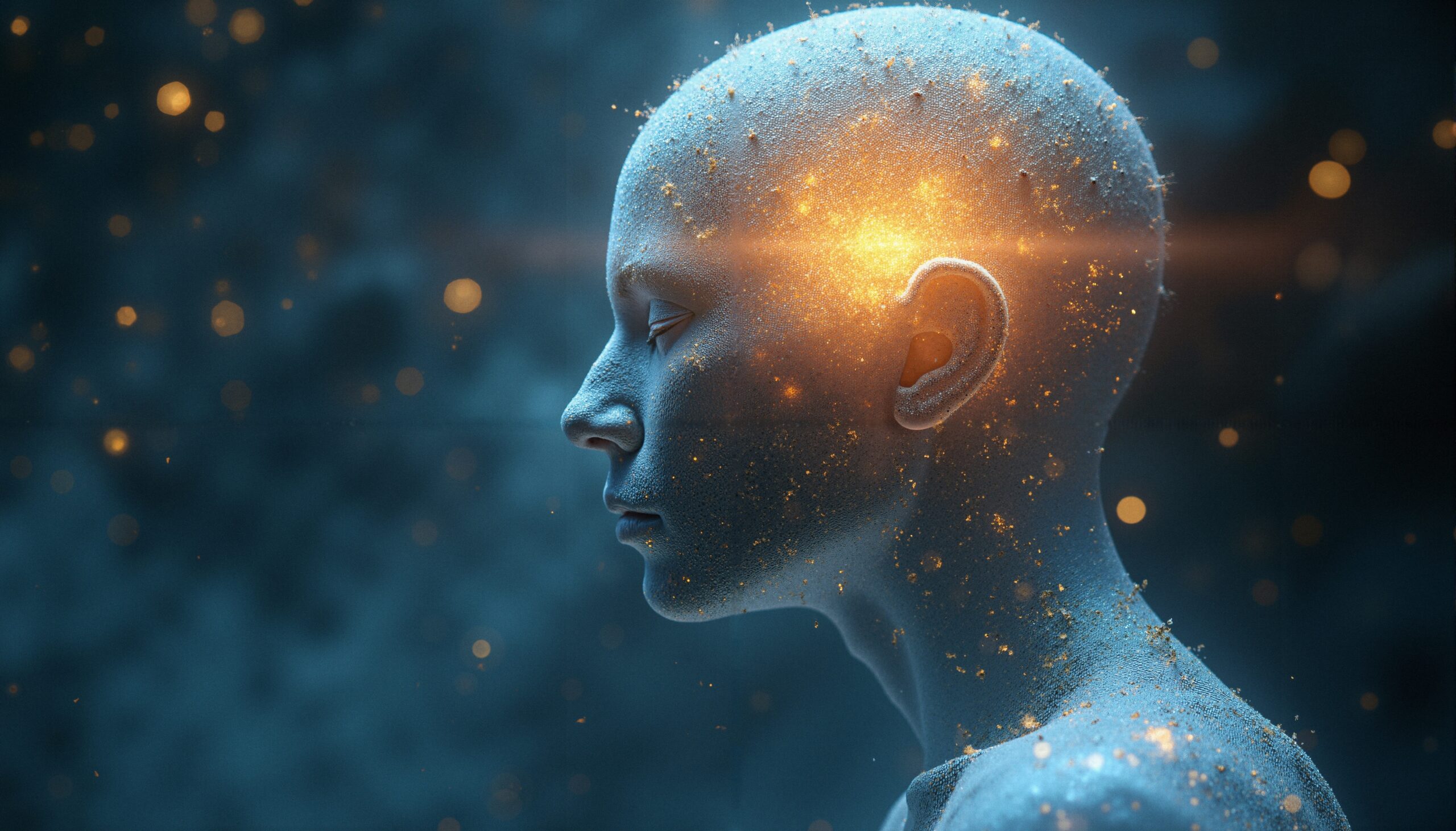 Ethereal Glowing Humanoid Face Art