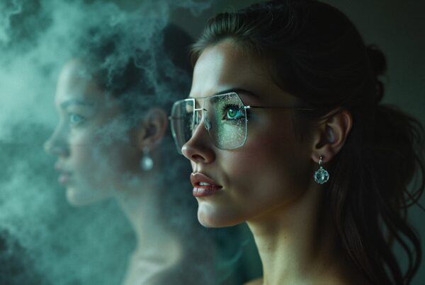 Mysterious Reflection Through Stylish Glasses