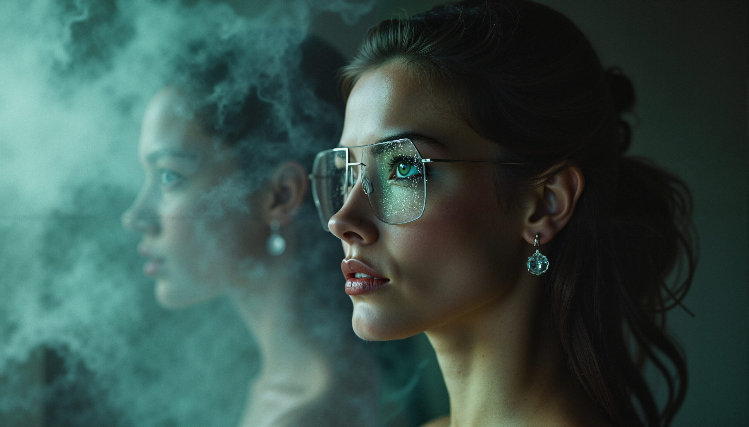 Mysterious Reflection Through Stylish Glasses