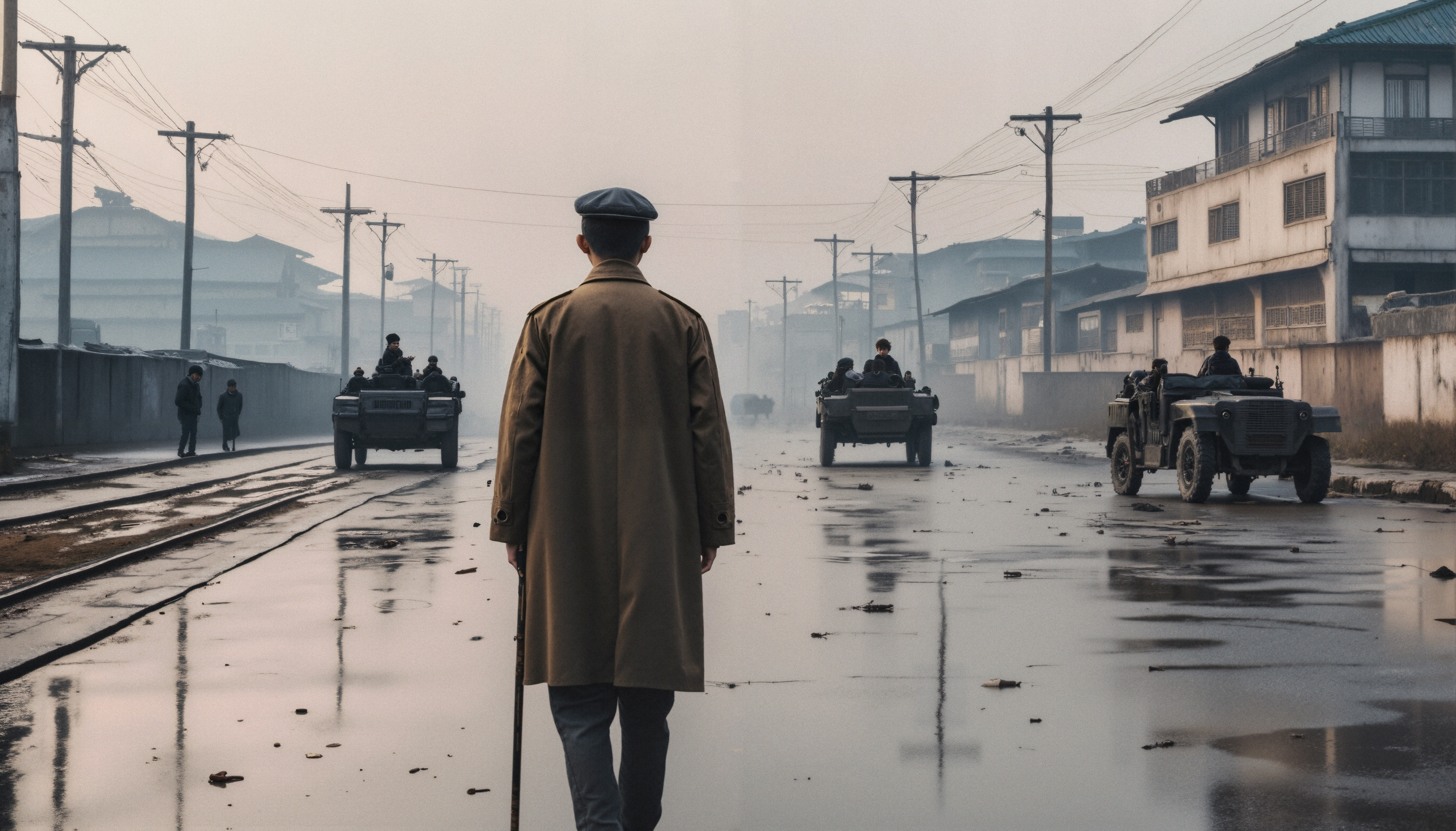 Man Stands on Foggy Street